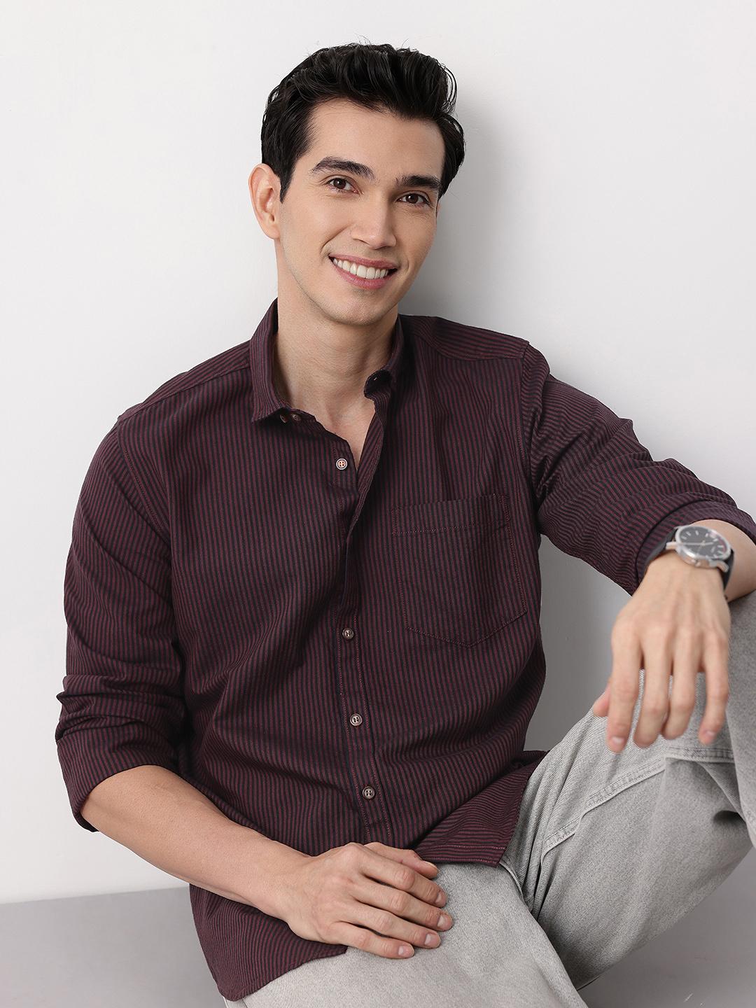Mast & Harbour Striped Pure Cotton Casual Shirt