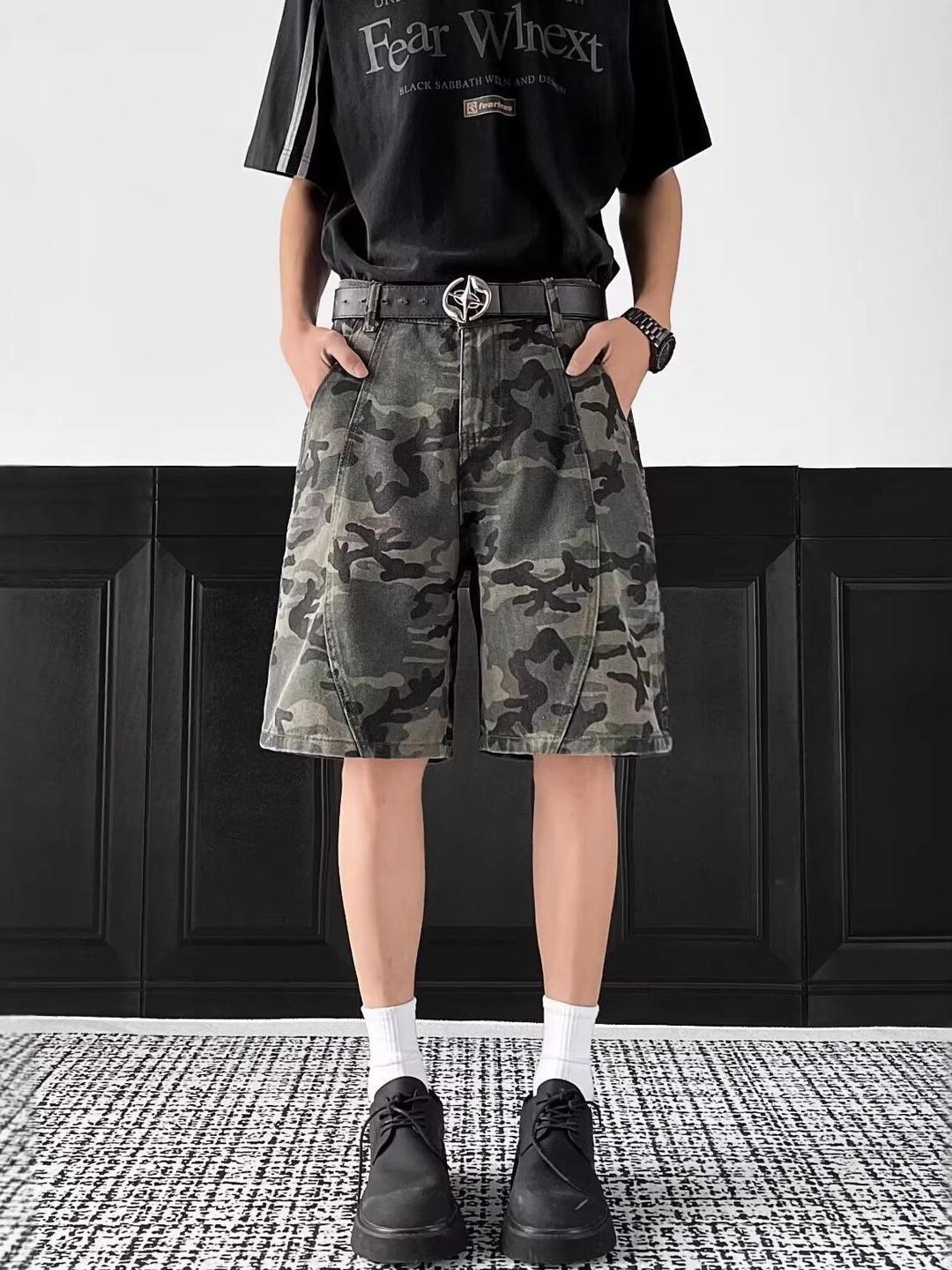 ANDREW HILL Men Camouflage Denim Shorts Blue - Image 1