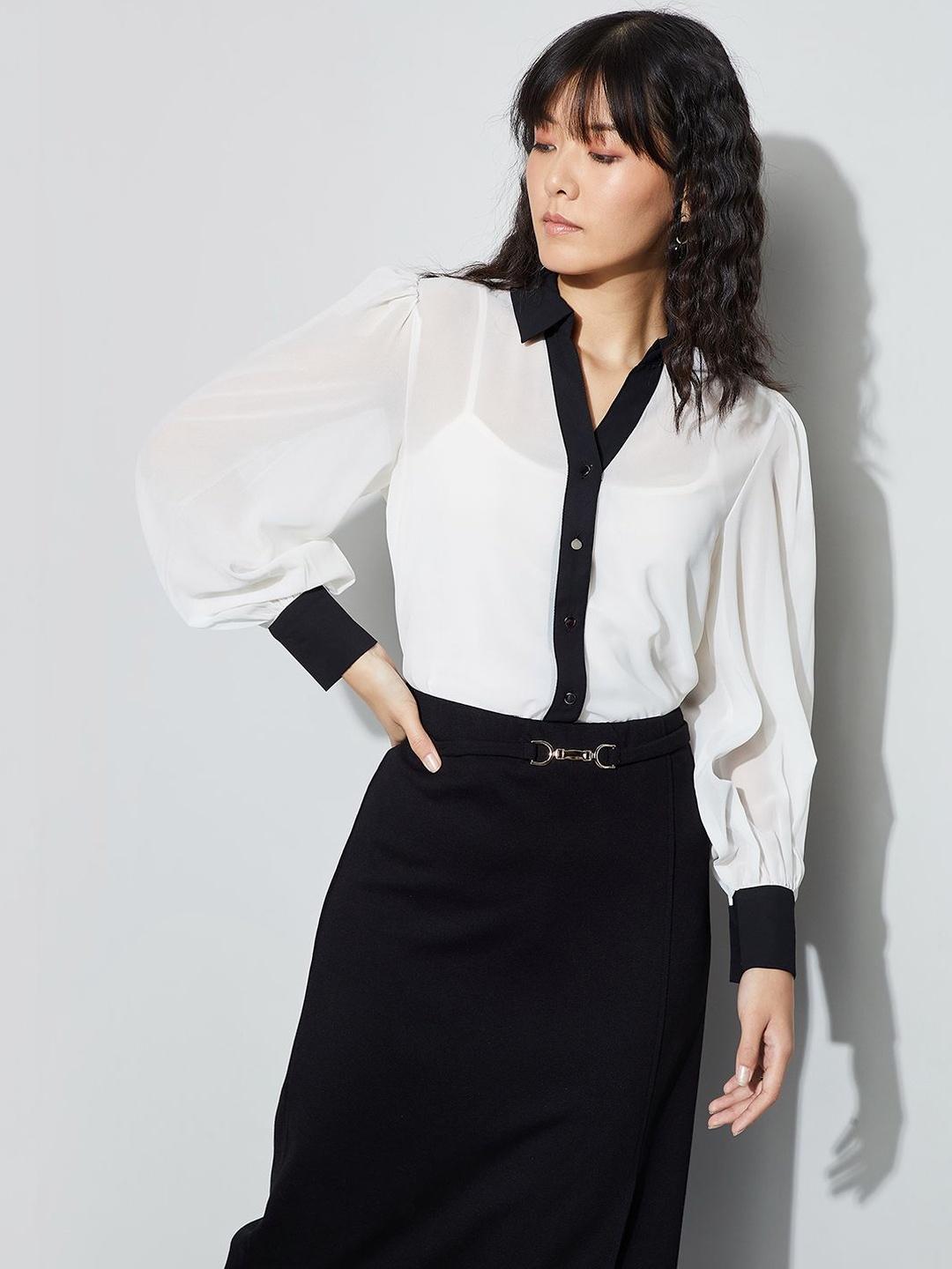 瑞稀様 Buy CODE by Lifestyle Women Semi Sheer Colourblocked Formal Shirt