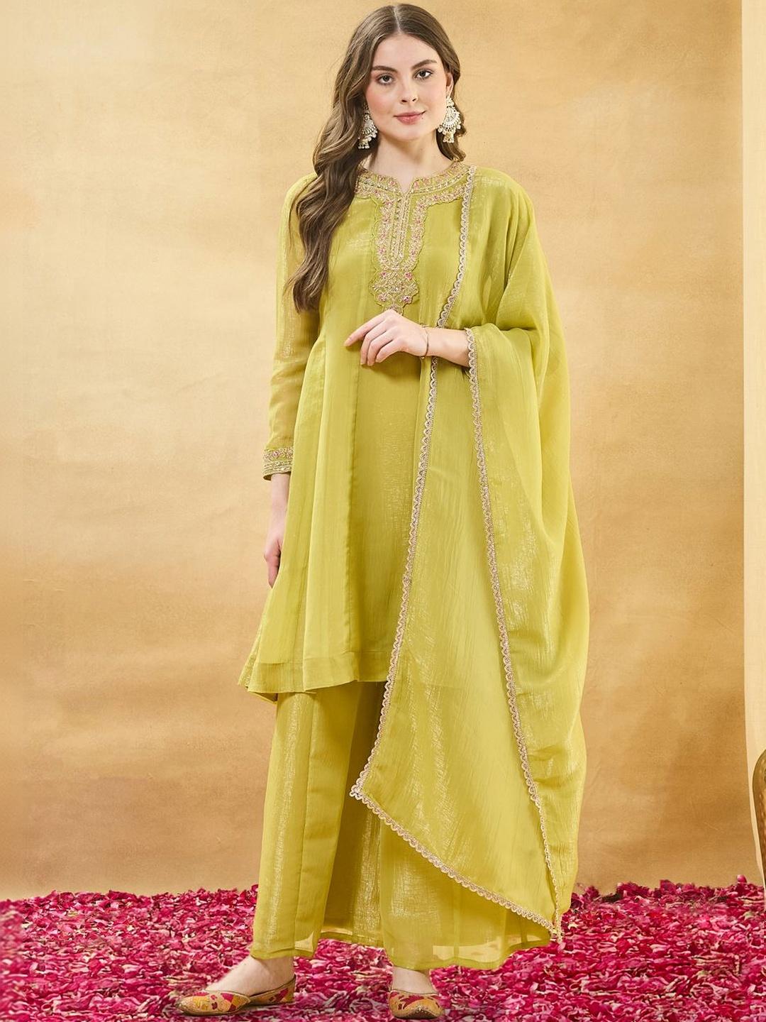 MOKOSH Women Silk Embroidered Anarkali Kurta Set