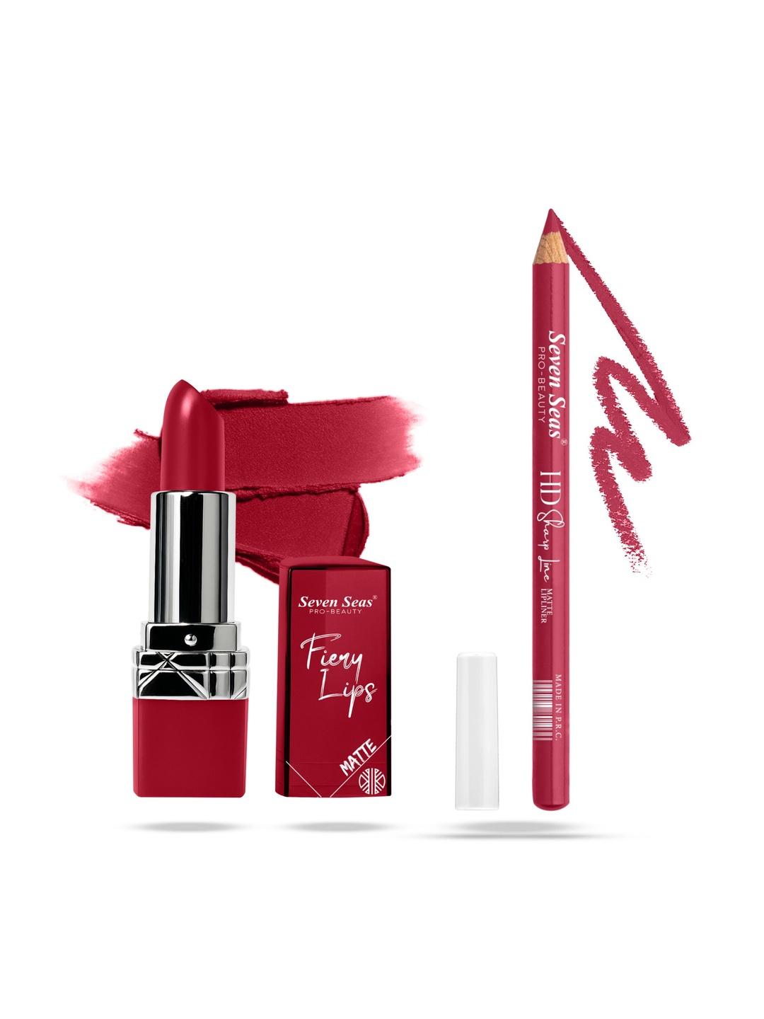 Seven Seas Set Of 2 Fiery Lips Matte Lipstick -3.5 g - 310 With HD Lip Liner - 1.3 g - 02