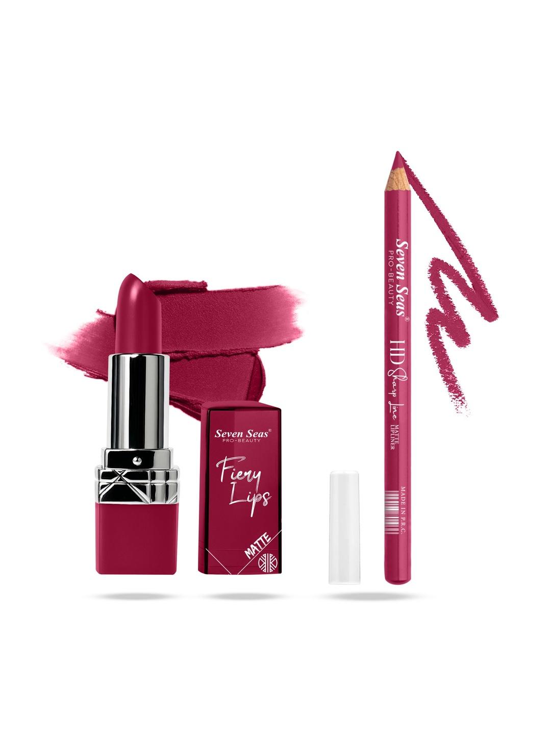 Seven Seas Set Of 2 Fiery Lips Matte Lipstick -3.5 g - 305 With HD Lip Liner - 1.3 g - 06