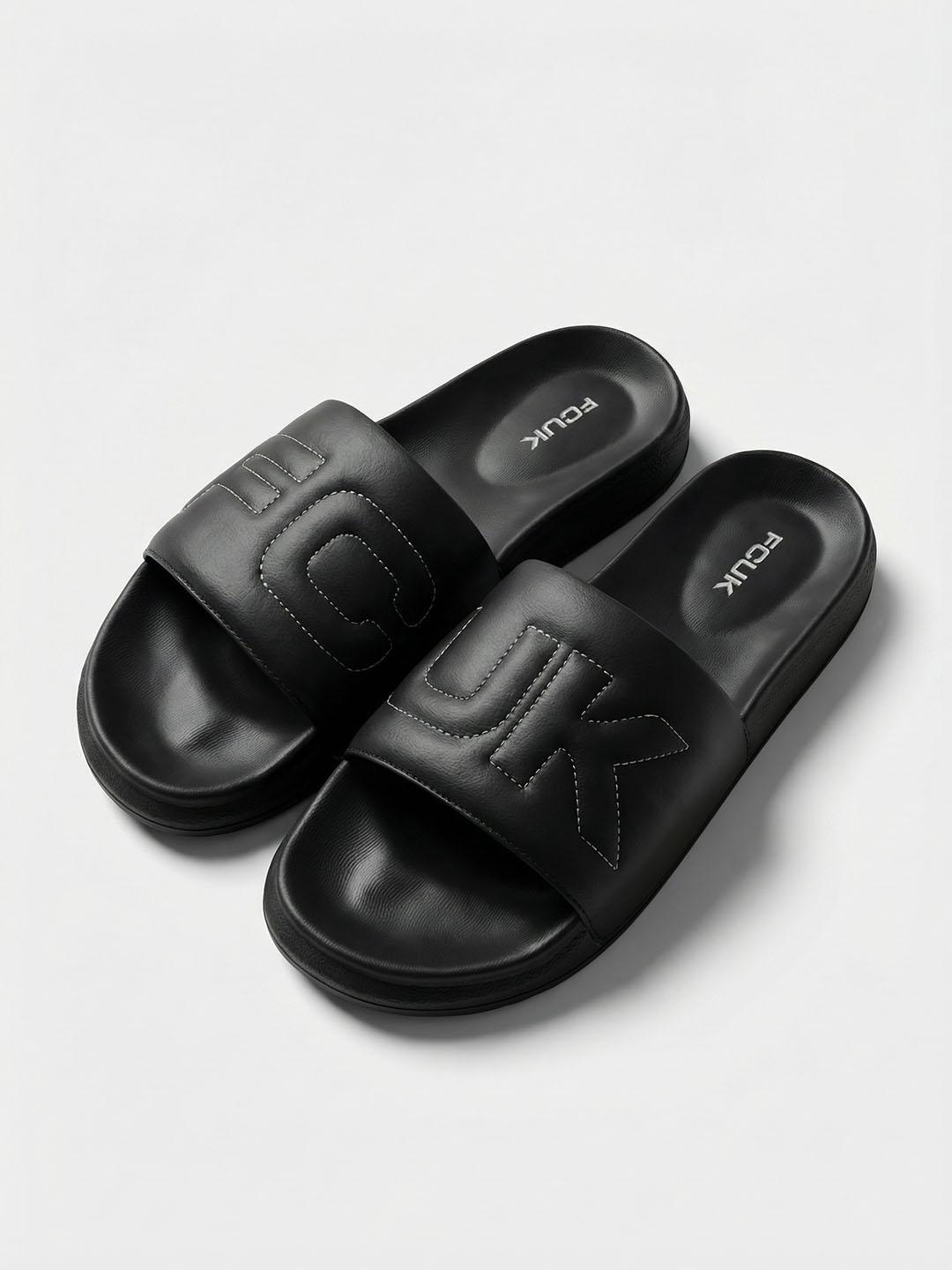FCUK Men Band Logo Self Design Sliders - Image 1