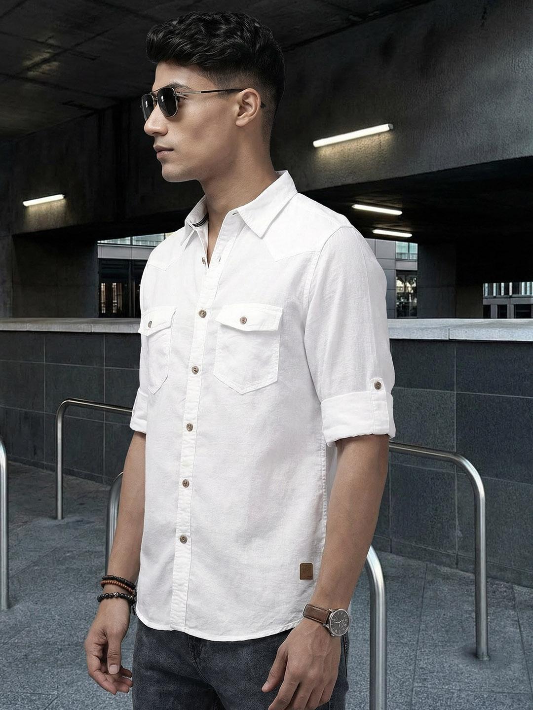 Roadster Men White Cotton Linen Casual Shirt - Image 1