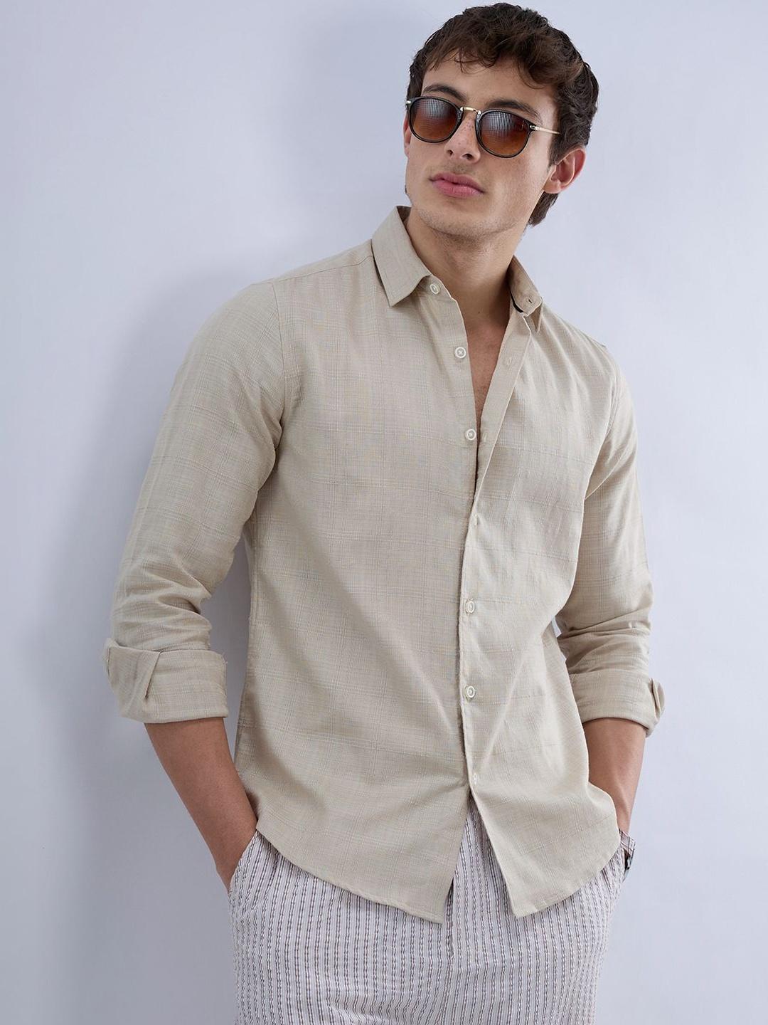 VASTRADO Bone Beige Jacquard Weave Shirt