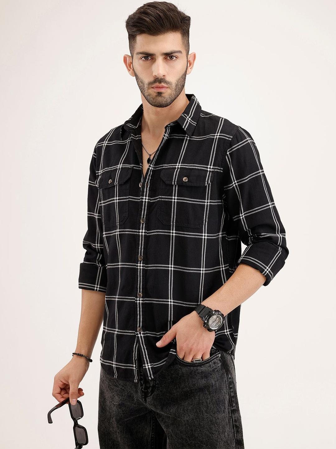WROGN Men Slim Fit Checked Casual Shirt - Image 1