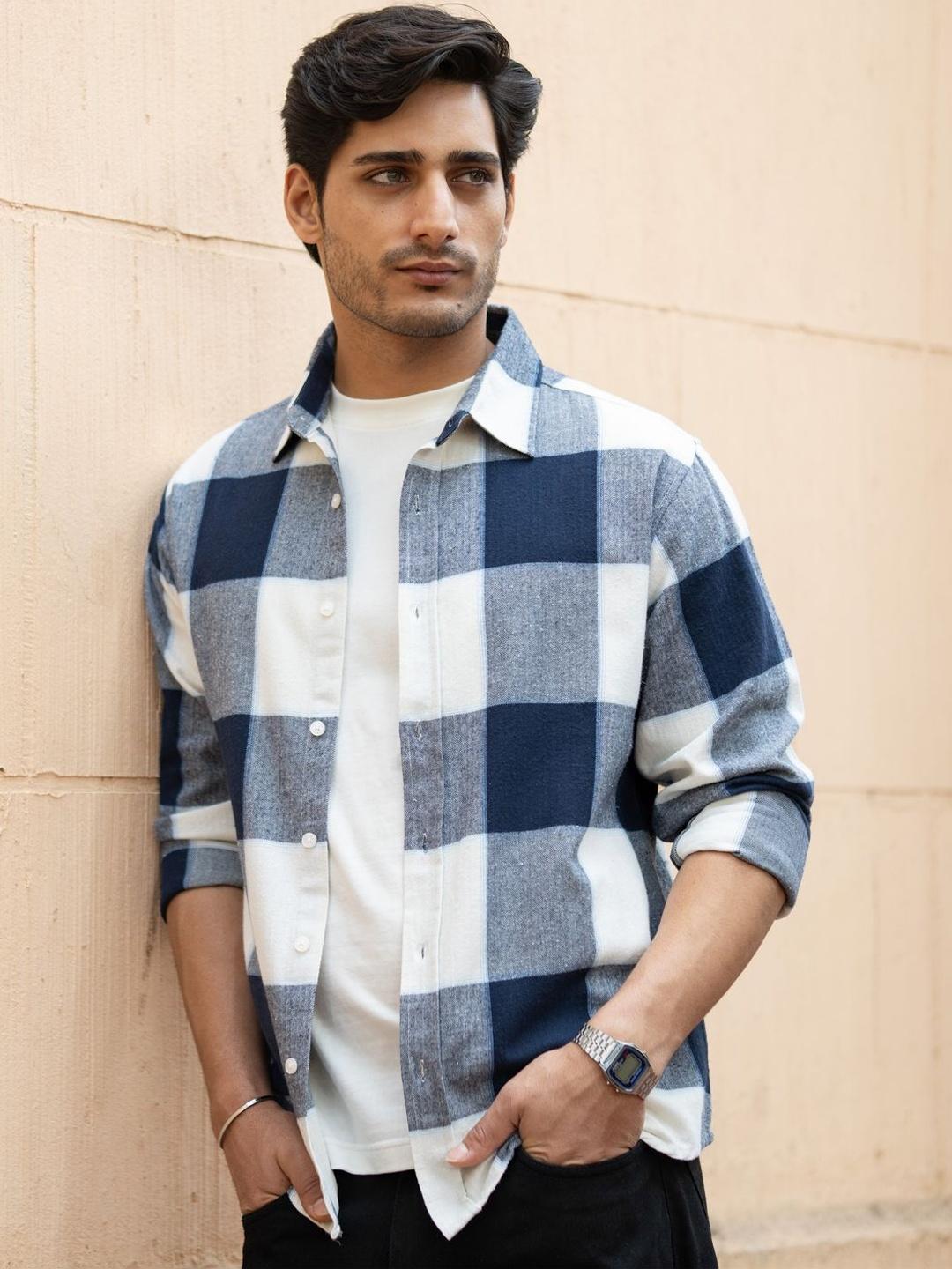 Powerlook Structured Checks Tartan Cotton Long Sleeves Shirt - Image 1