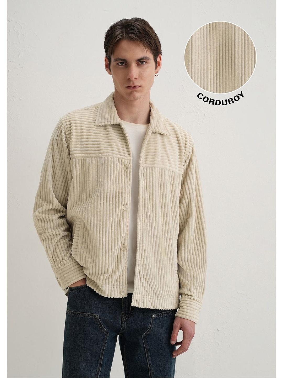 Banana Club Spread Collar Ecru Corduroy Shacket - Image 1