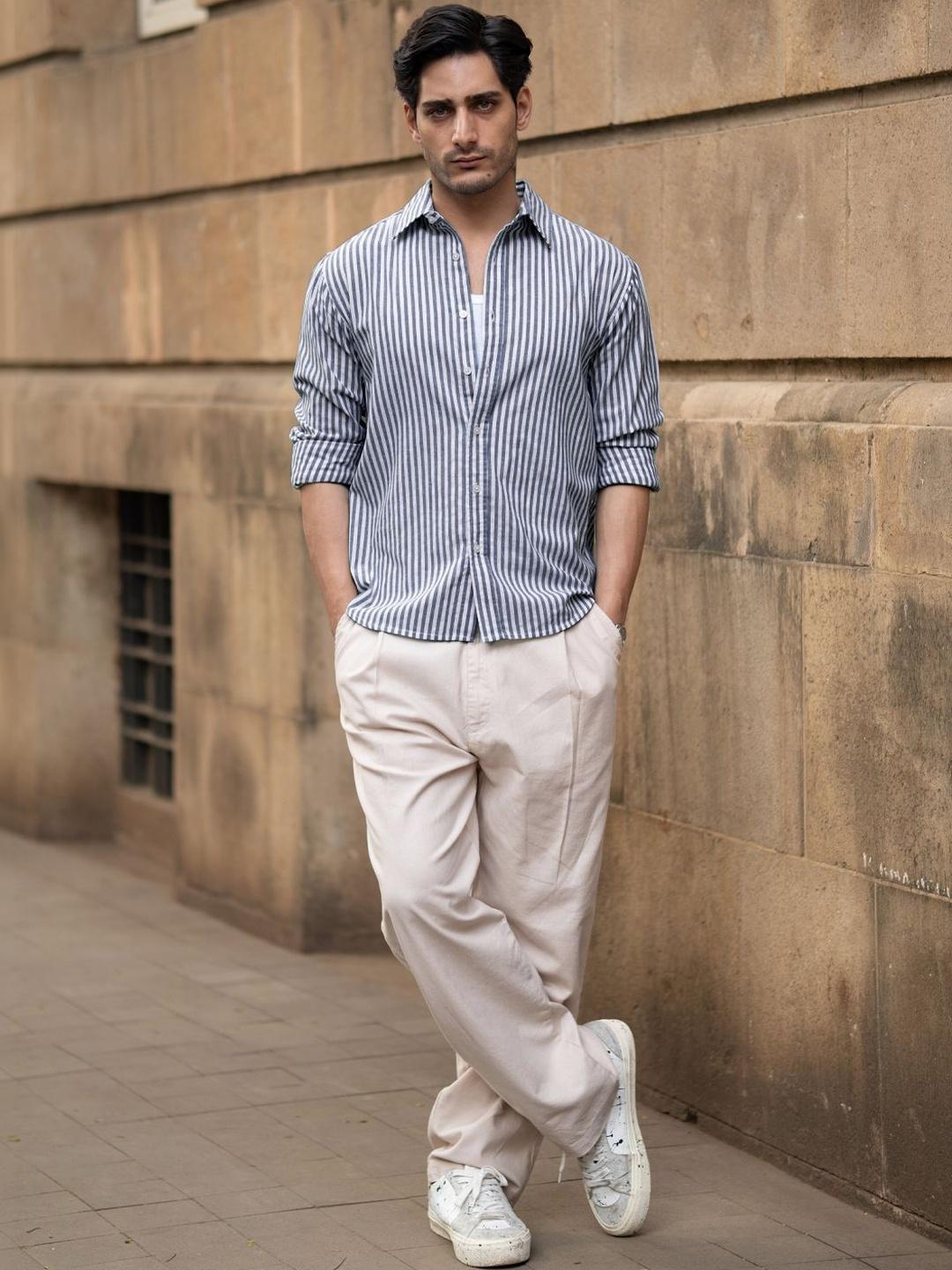Powerlook Lightweight Vertical Stripes Cotton Shirt