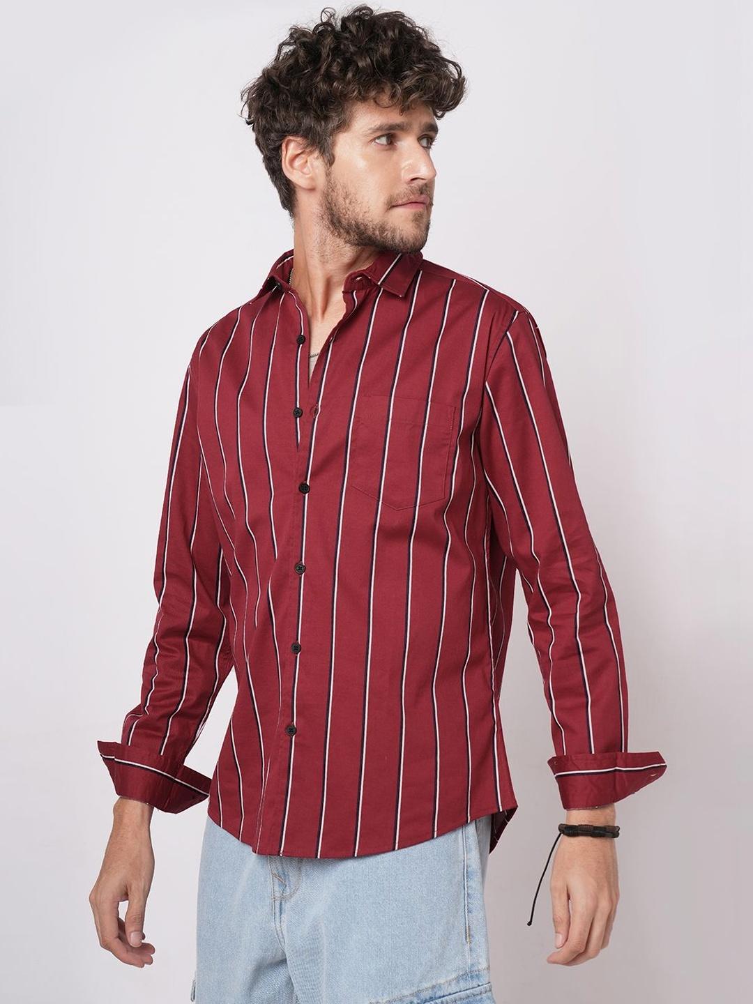VASTRADO Fire Brick Red Regal Striped Shirt