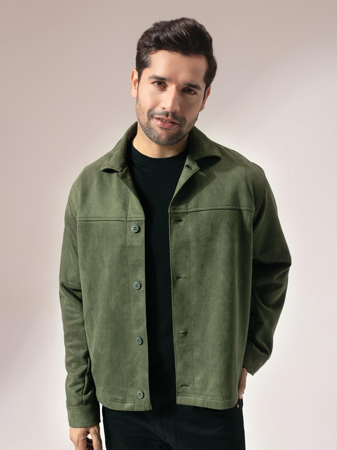 PERCH Men Suede Tailored Jacket with Patchwork