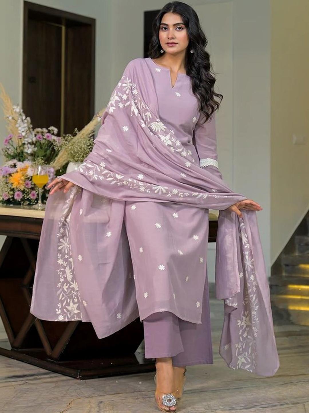 MYRIE Women Ethnic Motifs Thread Work Chanderi Silk Kurta Set - Image 1
