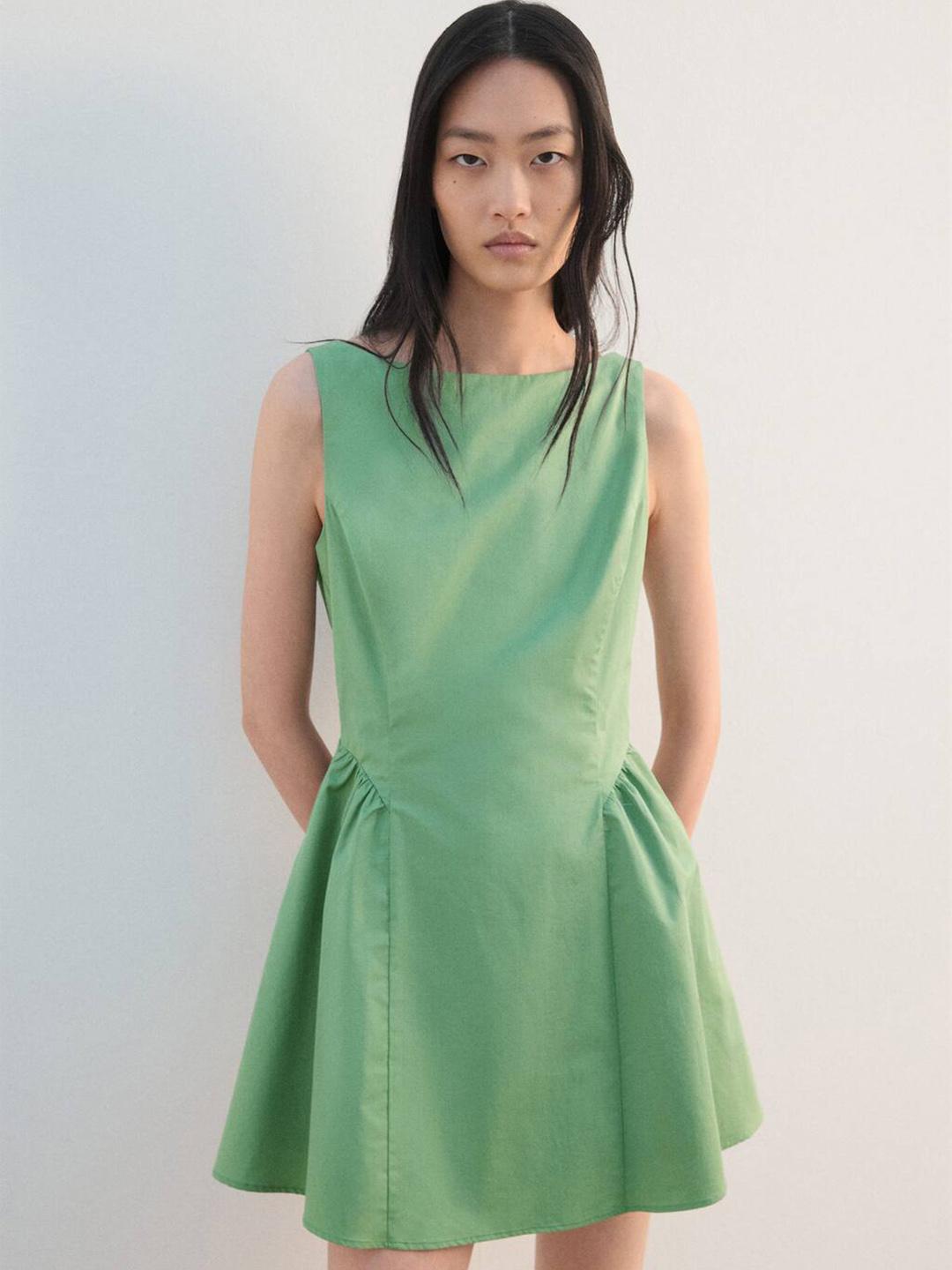 Buy MANGO Boat Neck Pleated A-Line Mini Dress - Dresses for Women 39054562