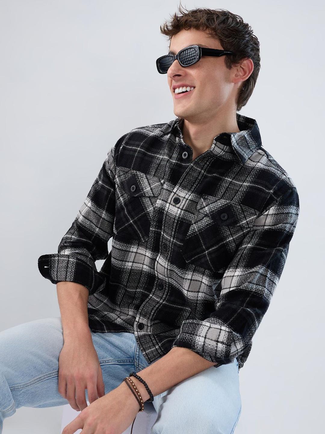 VASTRADO Emerald Black Checks Flannel Shirt