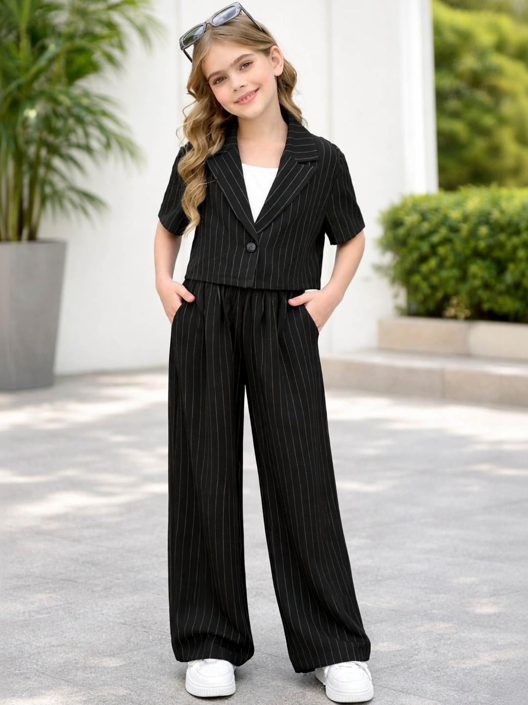 DANFORTH Girls Striped Lapel Collar Clothing Set - Image 1