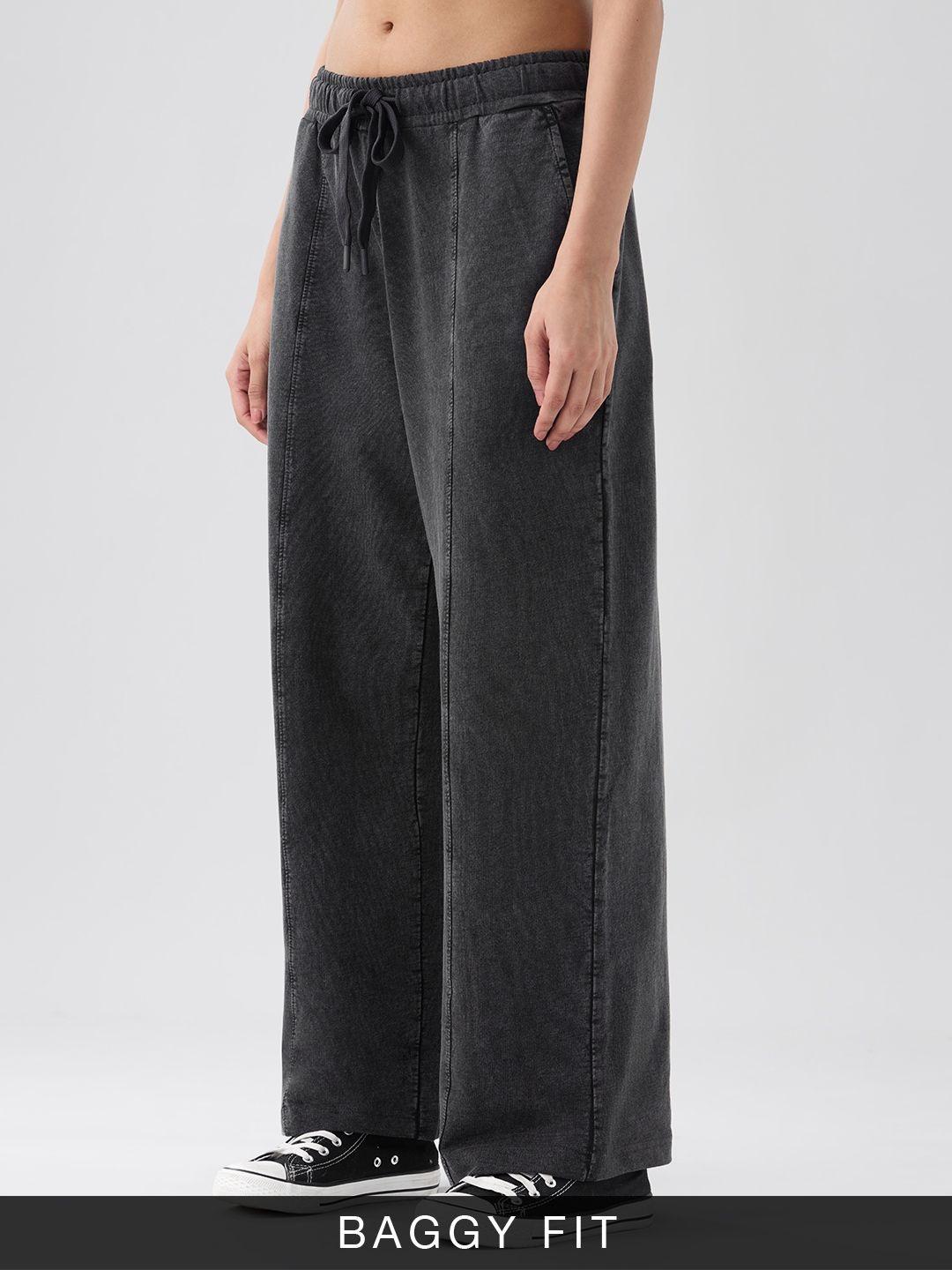 The Souled Store Women Oversized Solid Charcoal Joggers