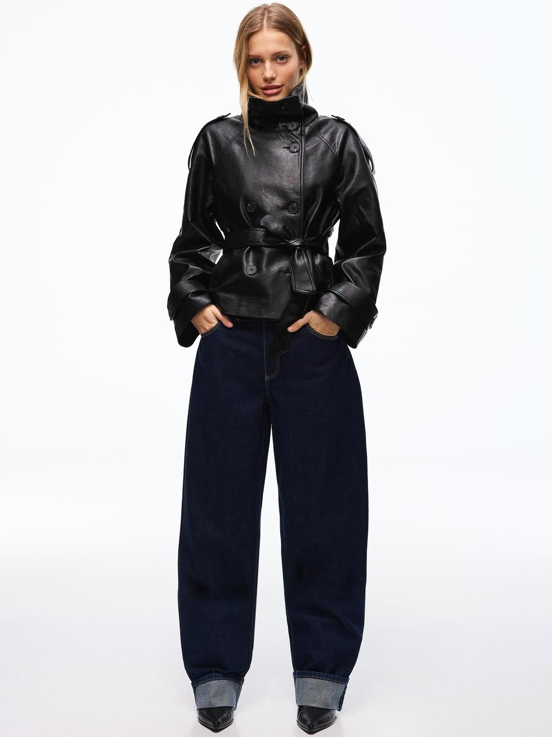 Bershka Short Leather-Effect Trench Coat for Women