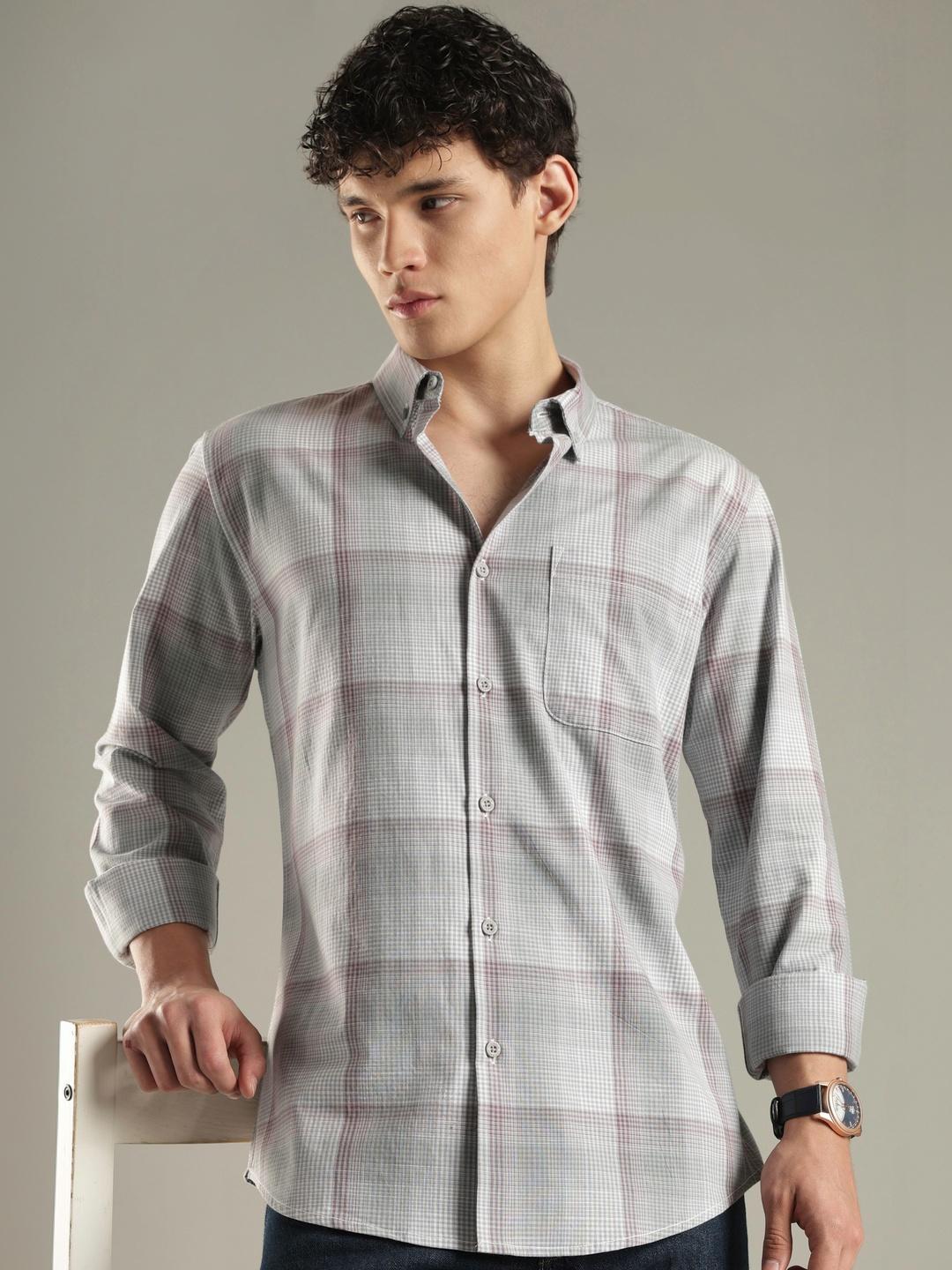 HERE&NOW Men Slim Fit Checked Casual Shirt - Image 1