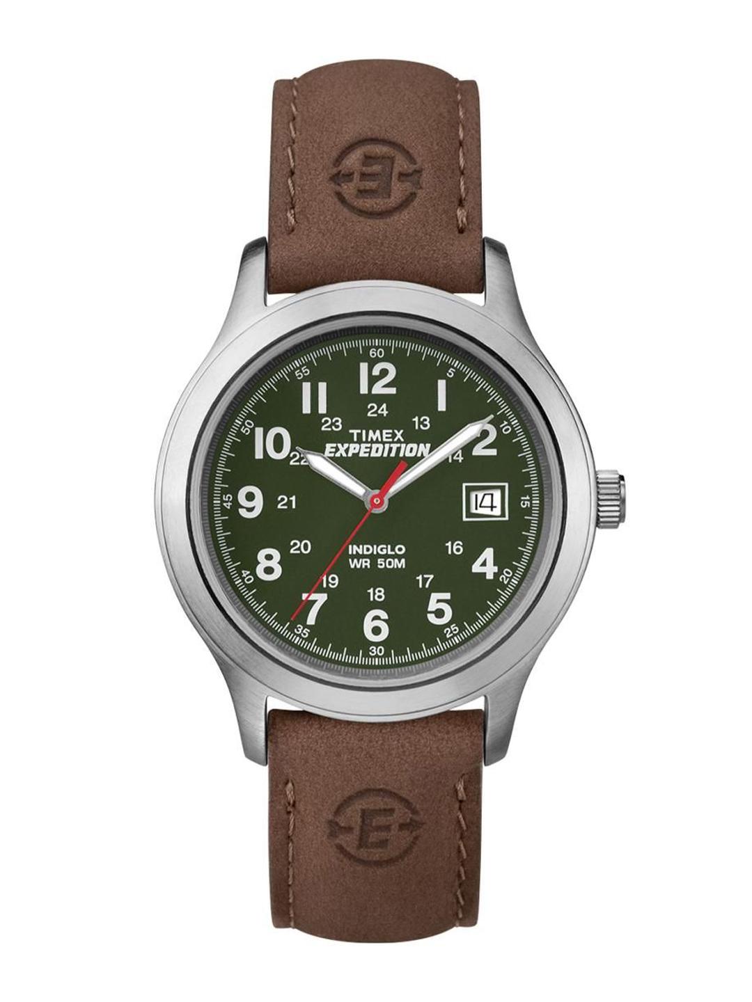 Timex Men Brass Dial Leather Strap Watch T40051 - Image 1