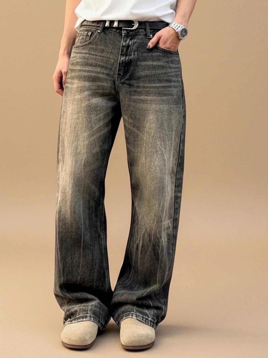 Andrew Hill Men Wide Leg Mid-Rise Medium Shade Jeans