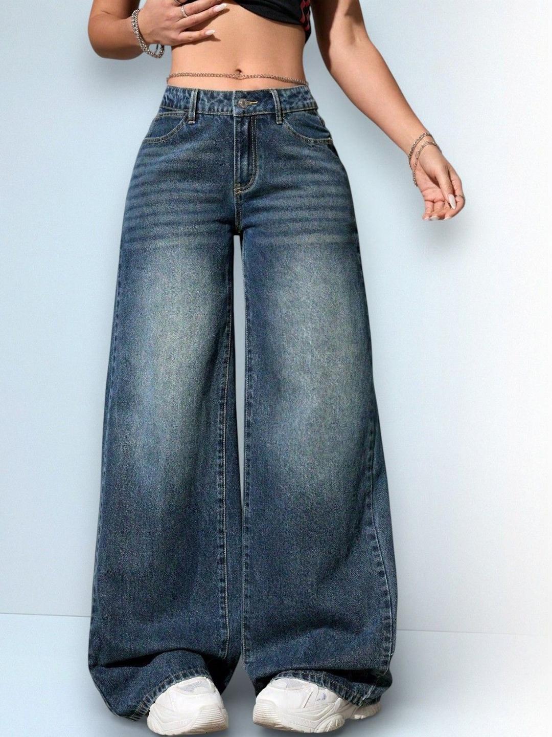 Encrypt Women Wide Leg High-Rise Acid Wash Stretchable Jeans