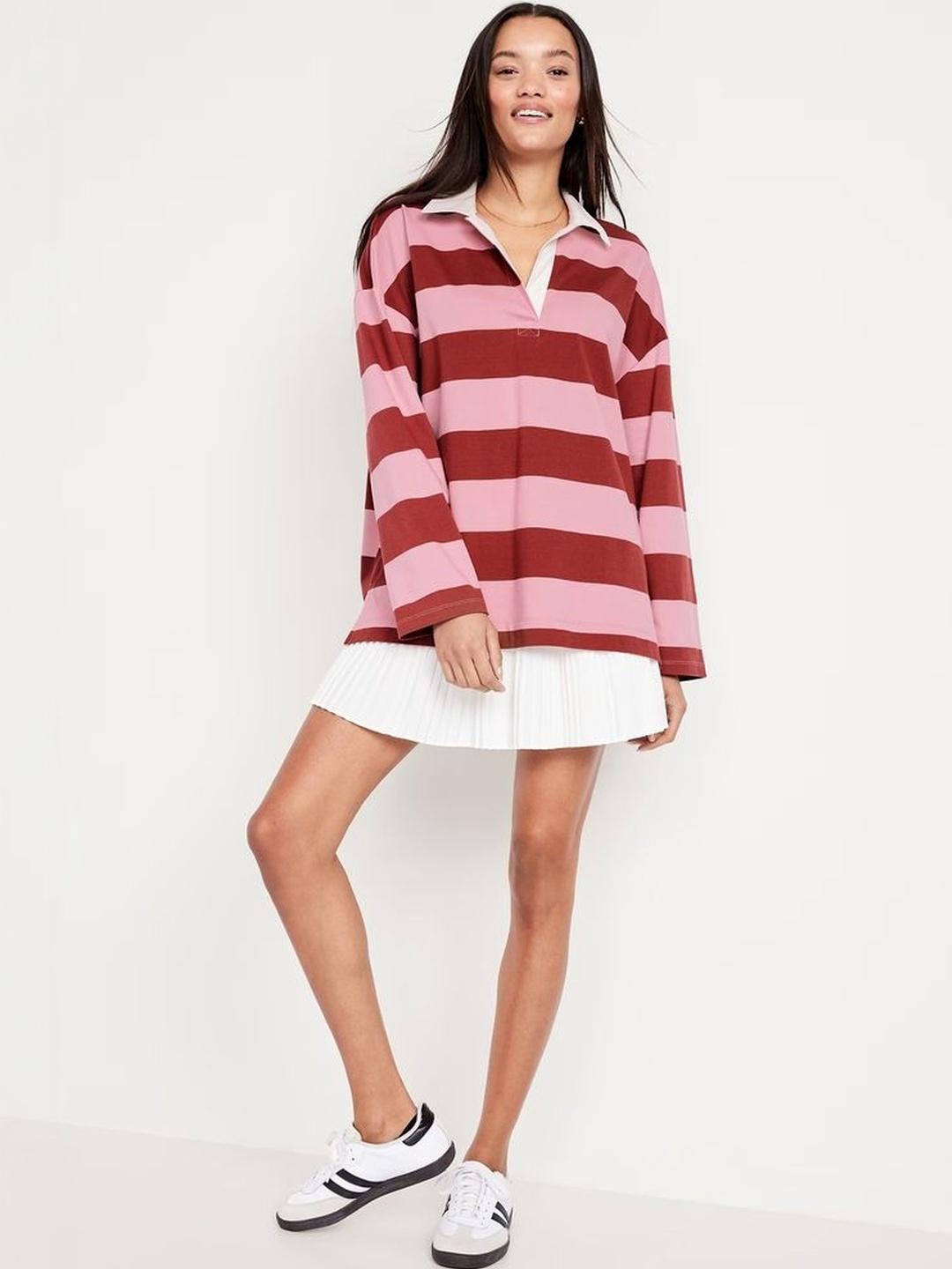 LULU & SKY Women Striped Polo Collar T-shirt