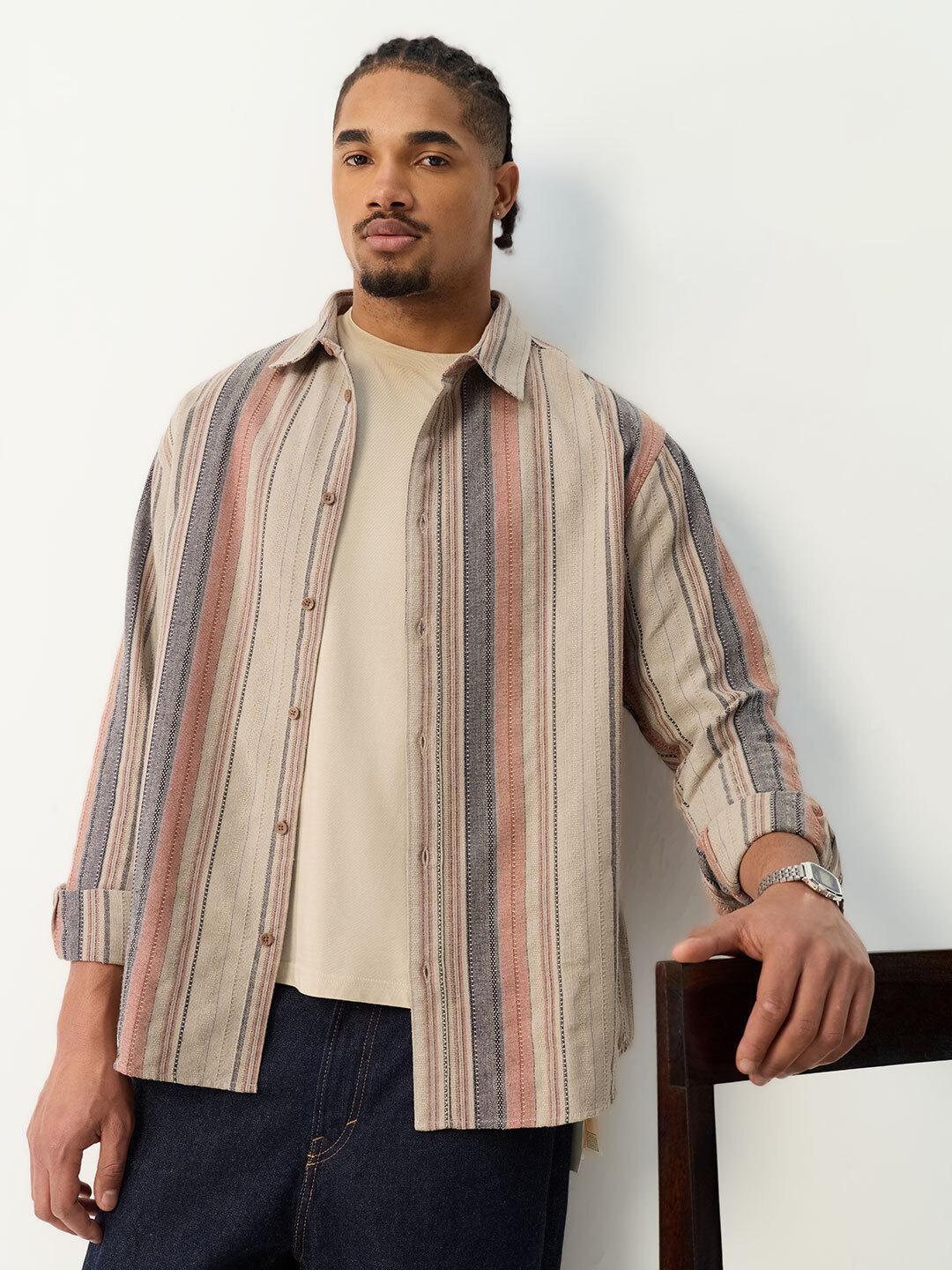 The Souled Store Men Relaxed Fit Textured Multi Shirts