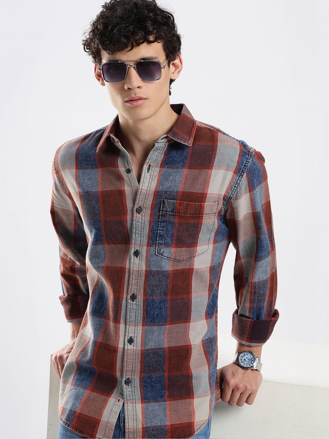 HERE&NOW Men Slim Fit Tartan Checks Checked Casual Shirt - Image 1