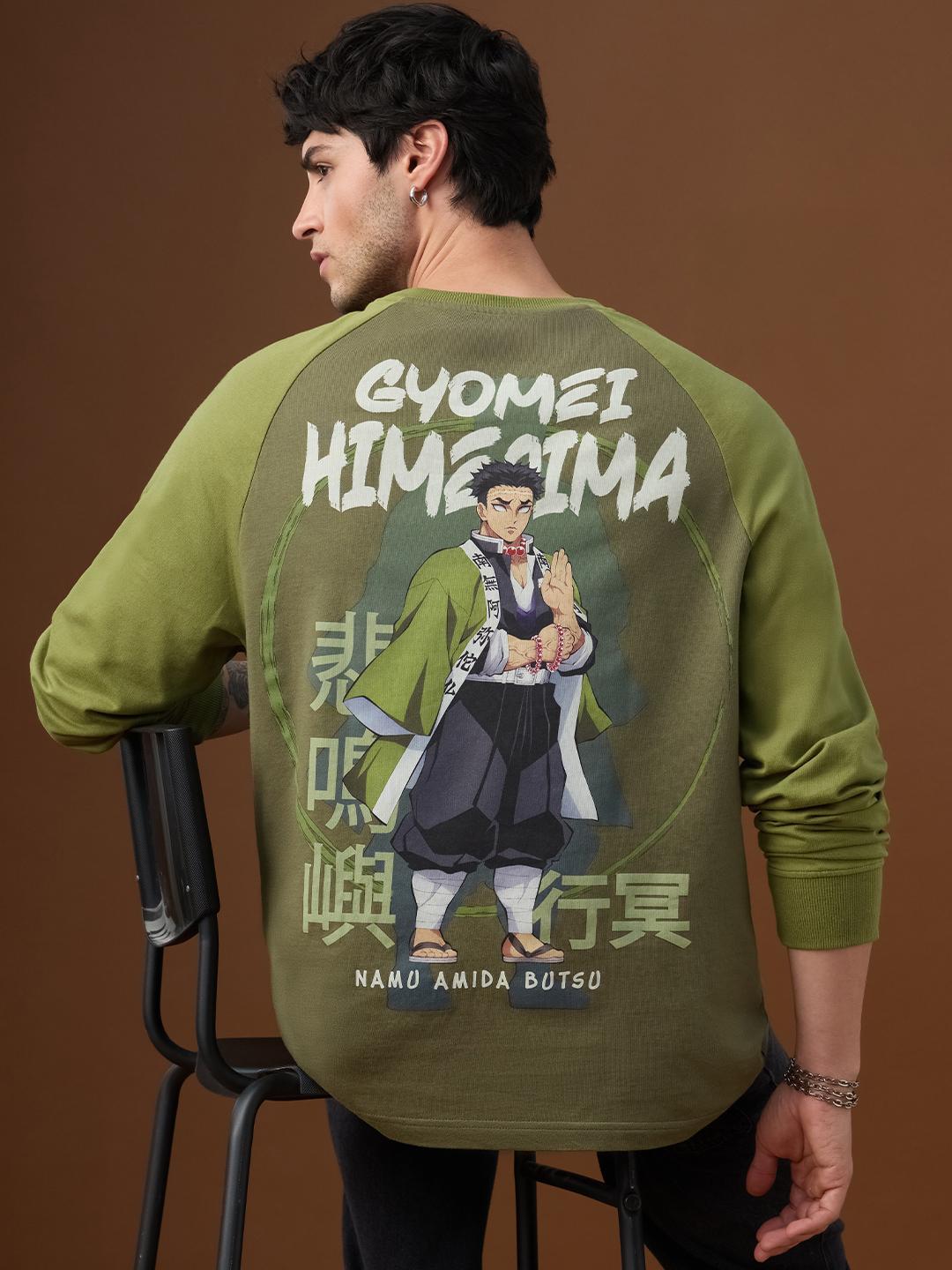 The Souled Store Men Oversized Demon Slayer Olive Tshirt - Image 1