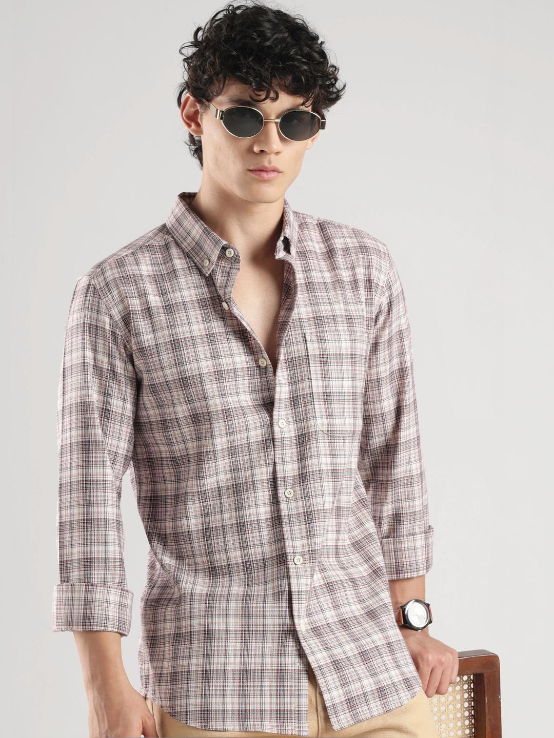 HERE&NOW Men Slim Fit Checked Casual Shirt - Image 1
