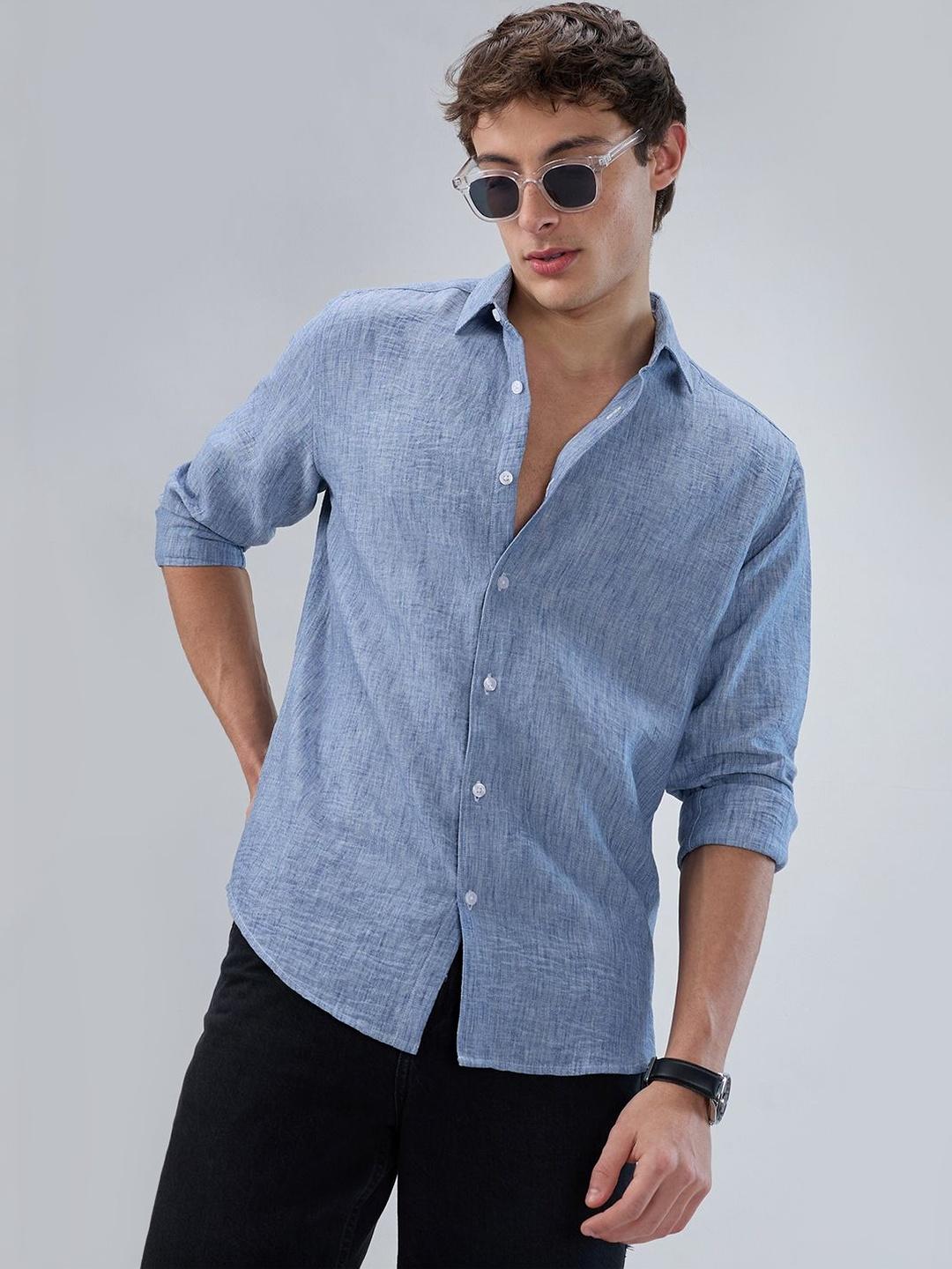 VASTRADO Carolina Textured Polyester Slim Fit Shirt - Image 1