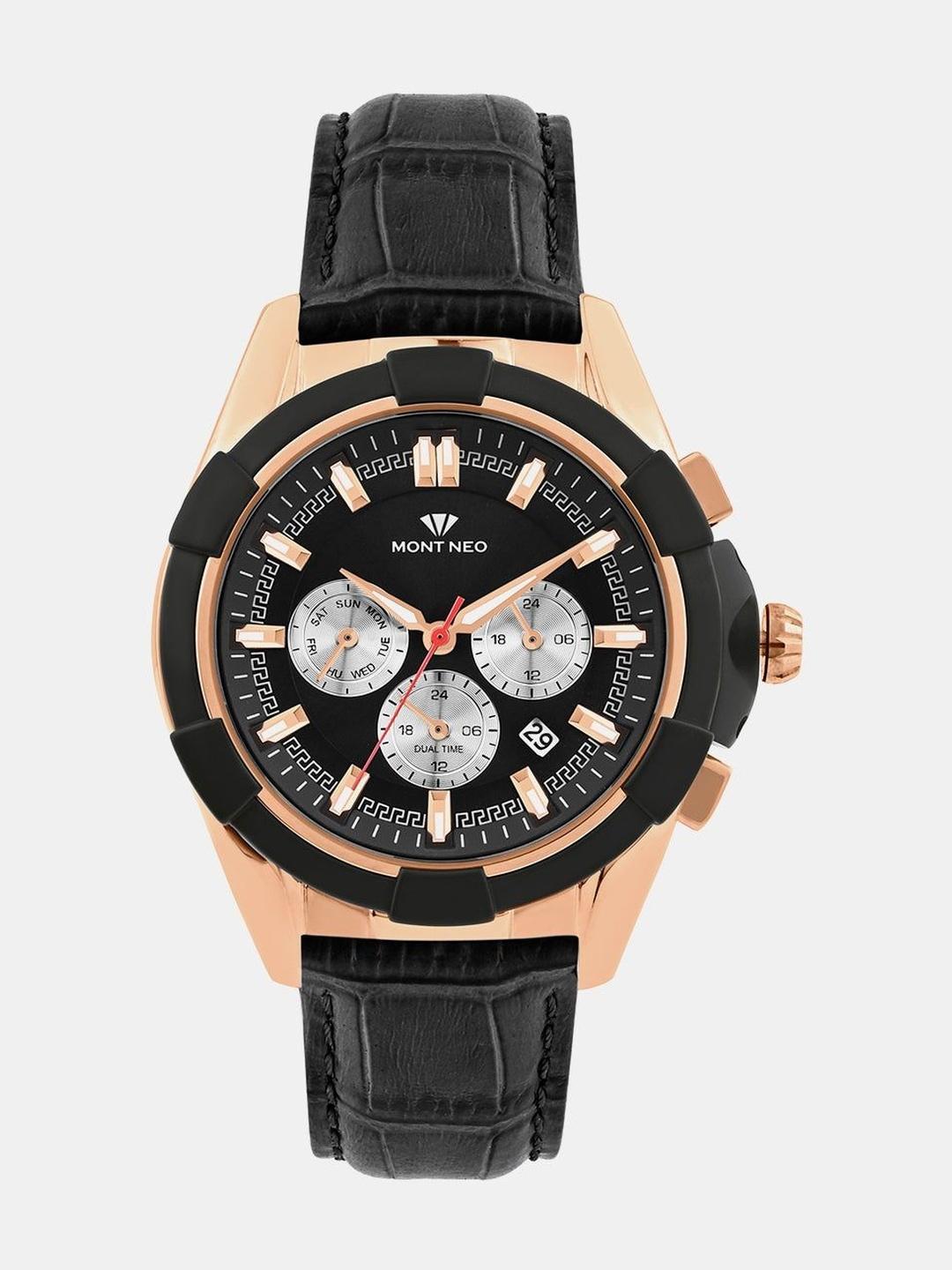 Buy MONT NEO Men Dial & Leather Straps Analogue Multiple Time Zone