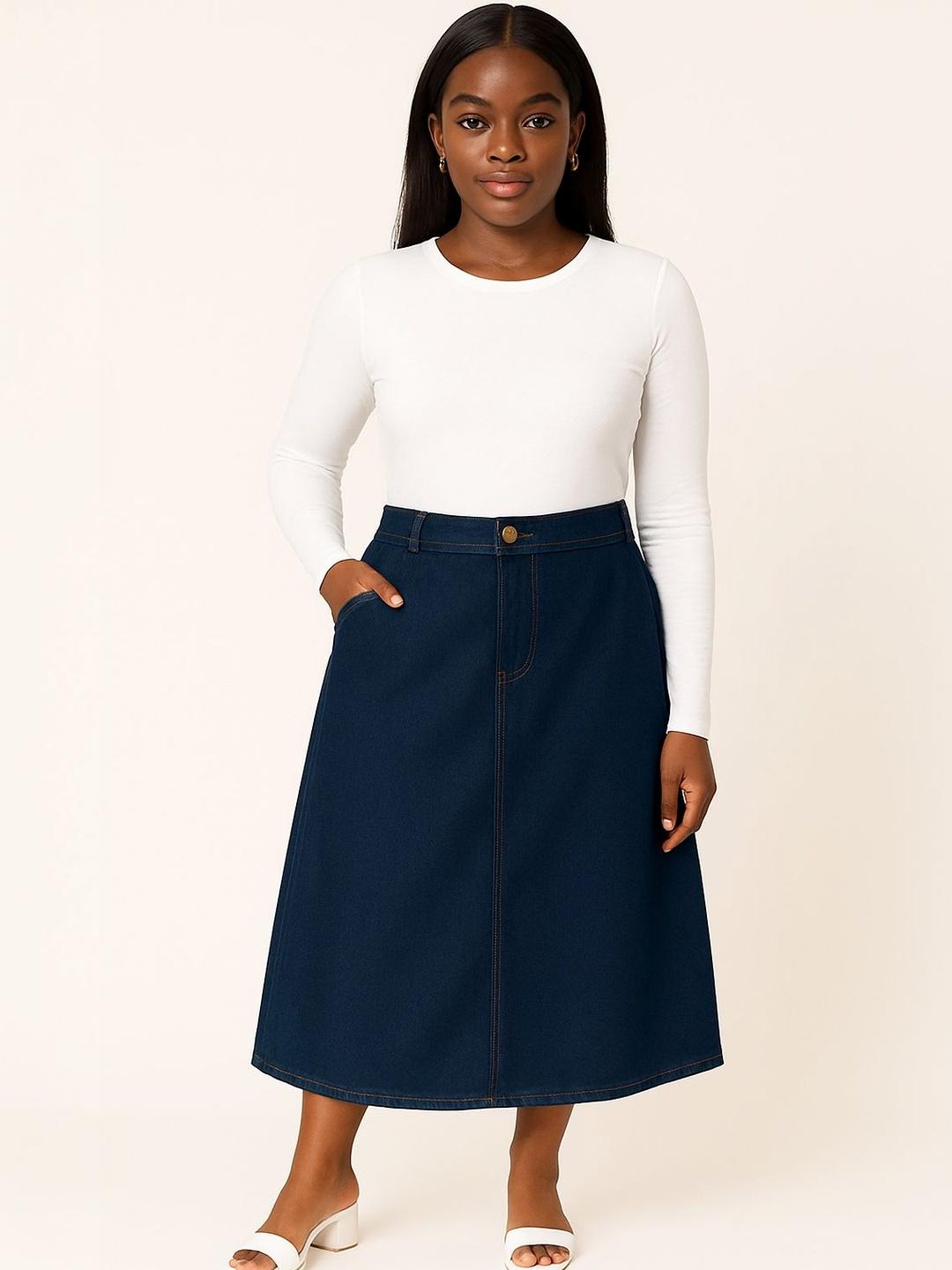 Buy Tripursundari Fashion Denim Mid-Waist A-Line Maxi Skirt