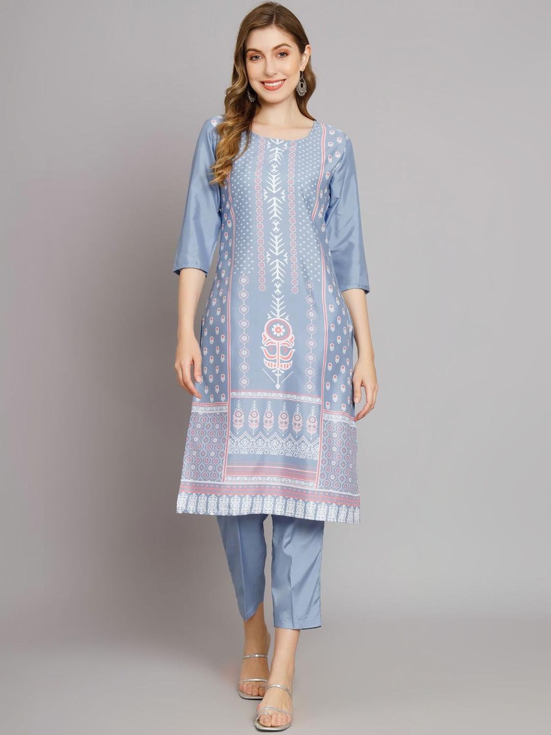JANKHANA Women Ethnic Motifs Printed Regular Kurta with Trousers - - Apparel for Women
