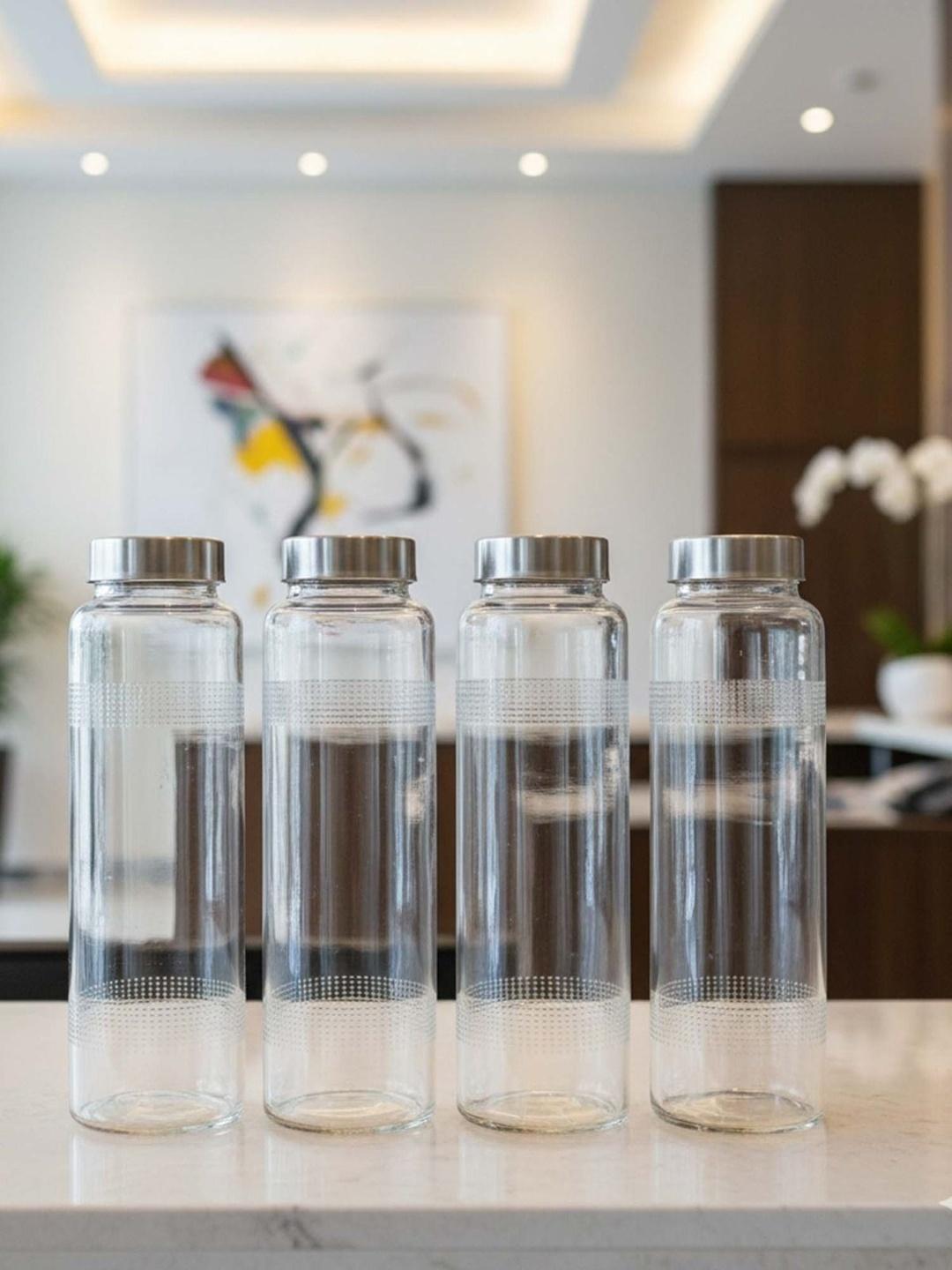 PRIVA White 4-Pack Glass Water Bottles Pack of 4