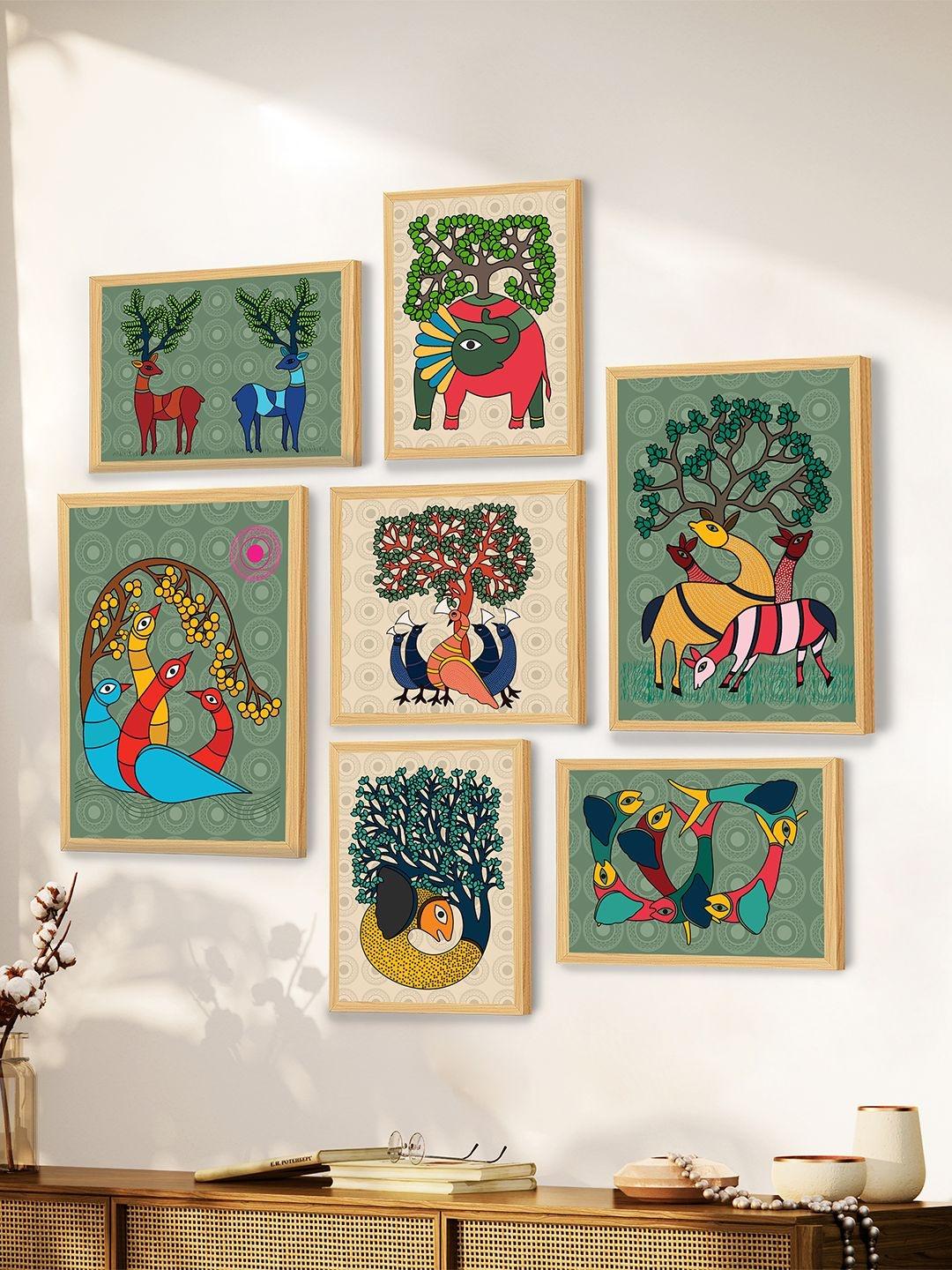 Buy Art Street 7 Pieces GOND Tribal Animal Birds Framed Wall Art