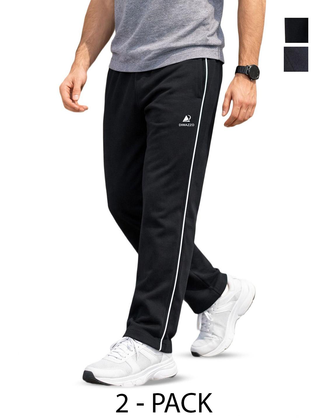 Buy Diwazzo Men Pack Of 2 Striped Cotton Track Pants - Track Pants