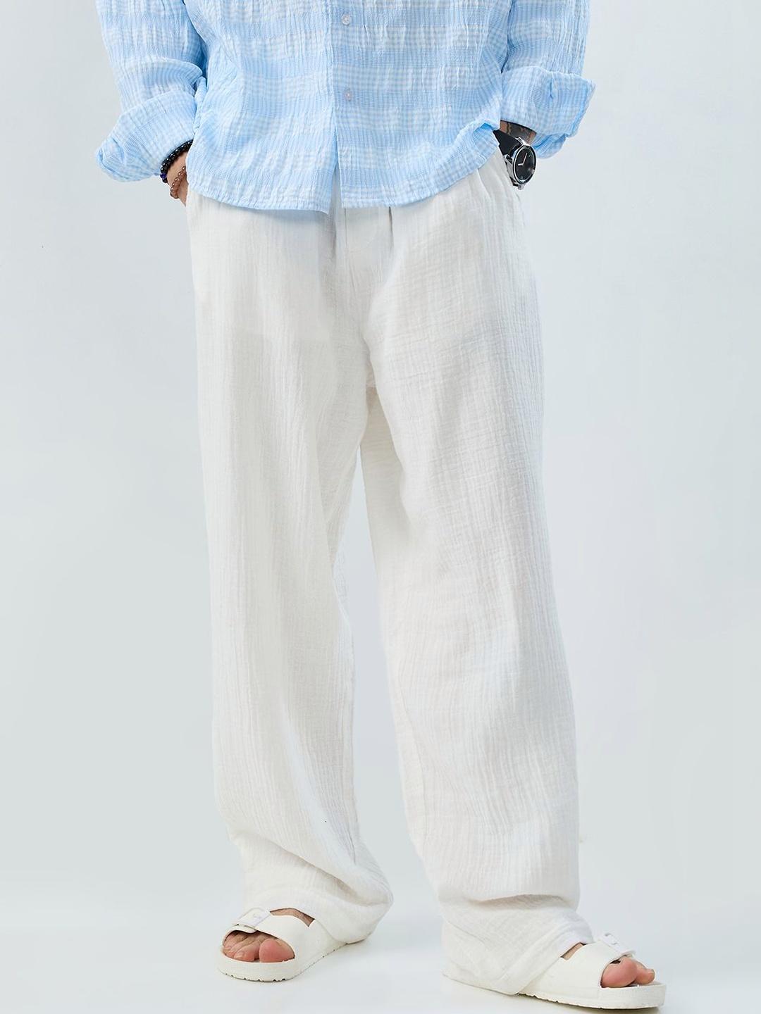 VASTRADO Snow White Breezy Double Cloth Straight-Fit Trousers - Image 1