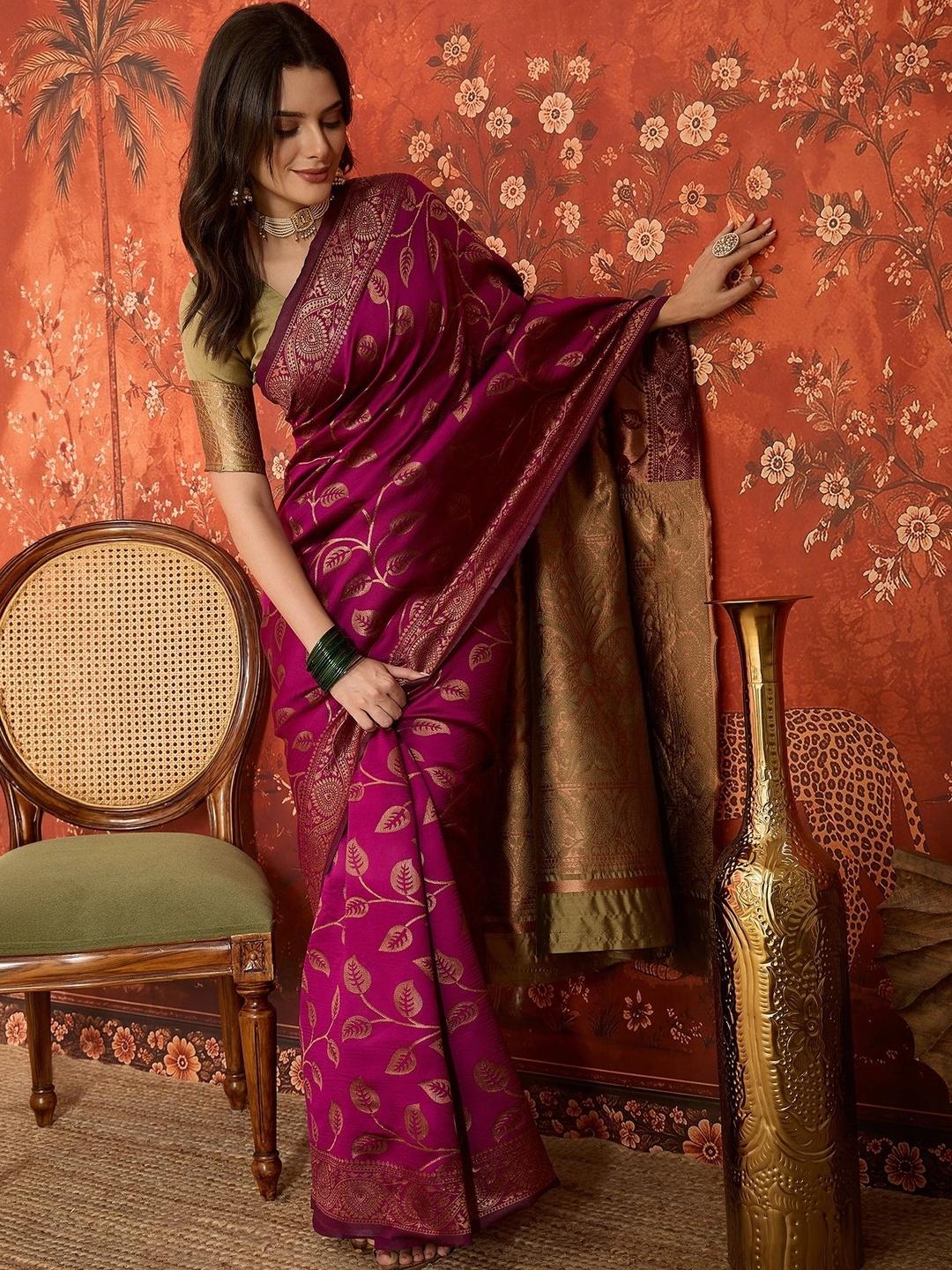 Sangria Woven Design Zari Silk Blend Banarasi Saree - Image 1