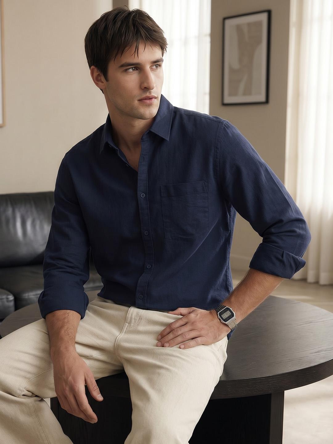THE SHIRT CODE Spread Collar Pure Cotton Casual Shirt - Image 1