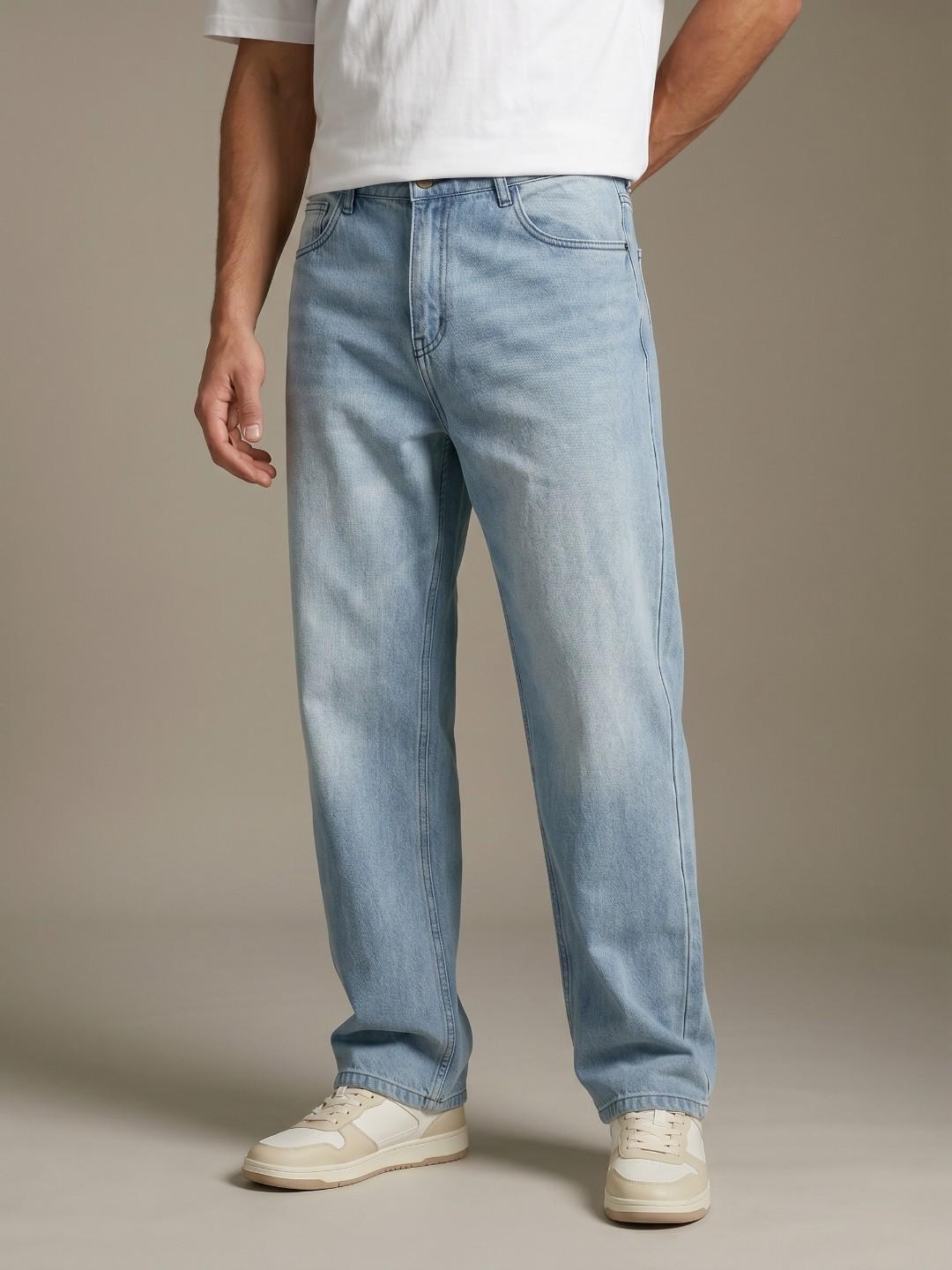 glitchez Men Baggy Fit Heavy Fade Pure Cotton Jeans - Image 1