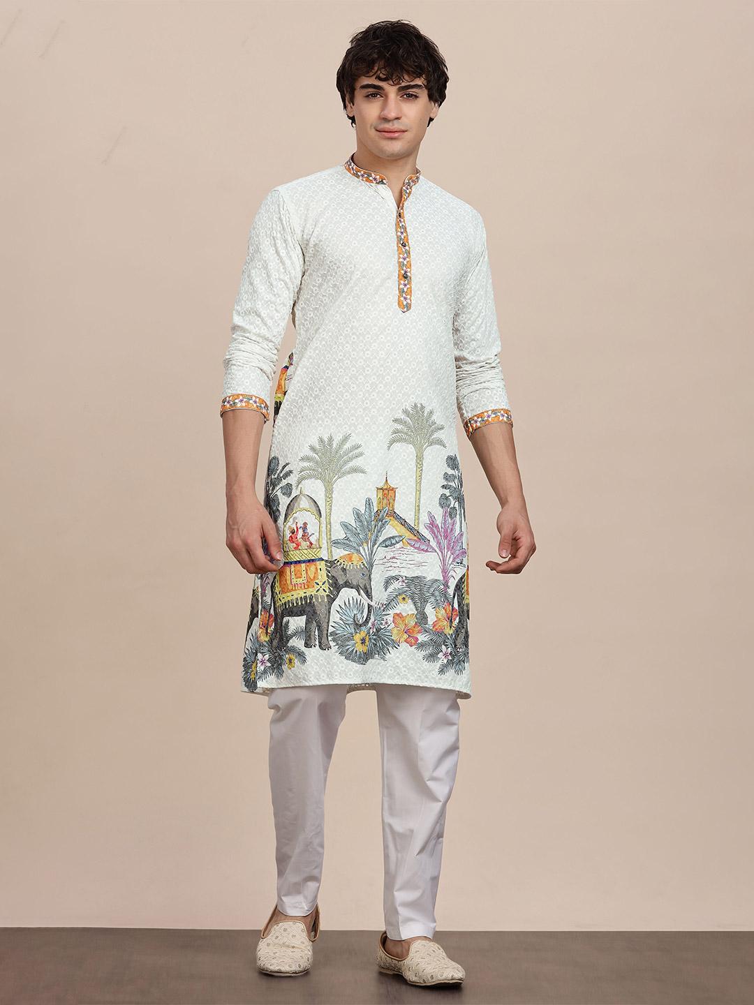 Anouk Men Ethnic Motifs Embroidered Mandarin Collar Kurta