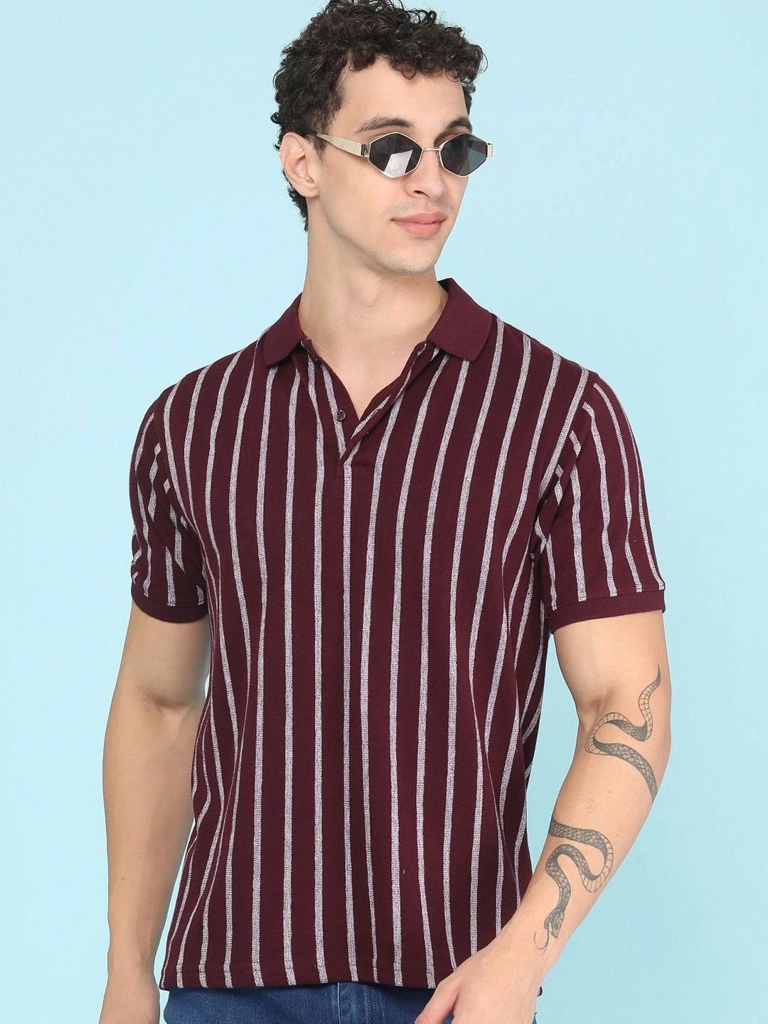 V-Mart Men Striped Polo Collar T-shirt - Image 1