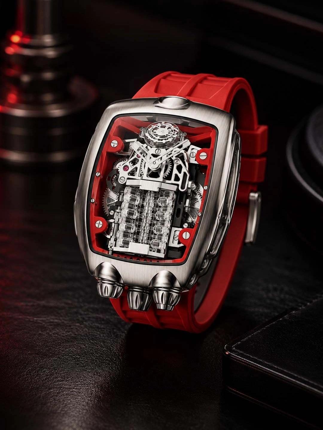 ZIVANCHE Men Skeleton Dial Chronograph Automatic Watch Red - Image 1