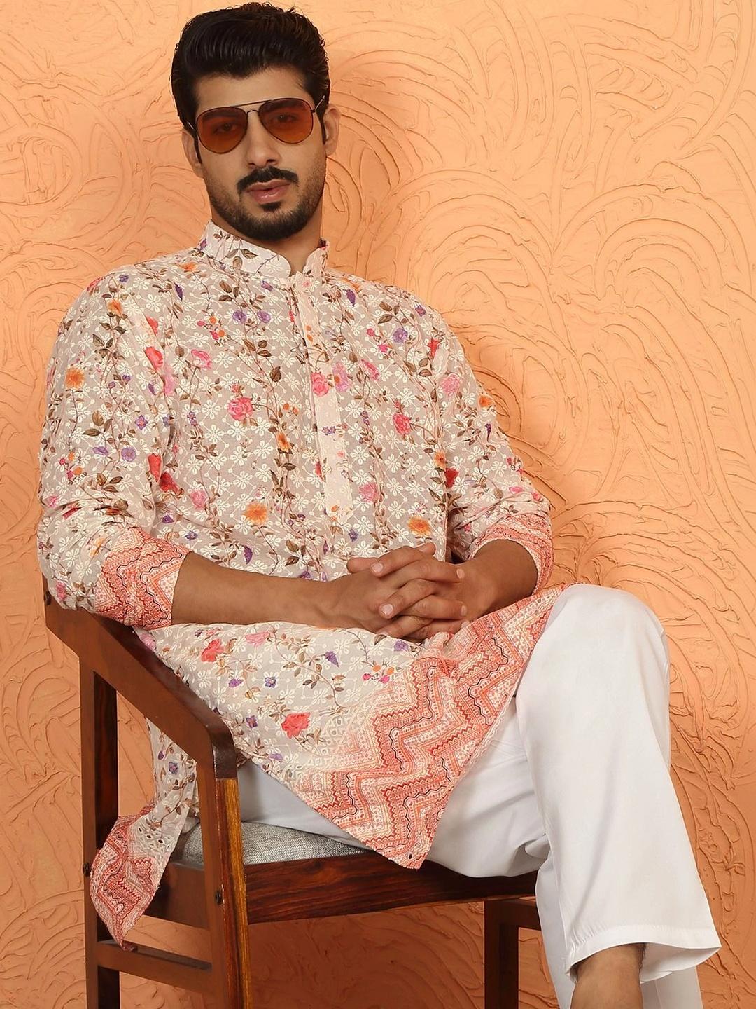 KRAFT INDIA Men Floral Embroidered Kurta - Image 1