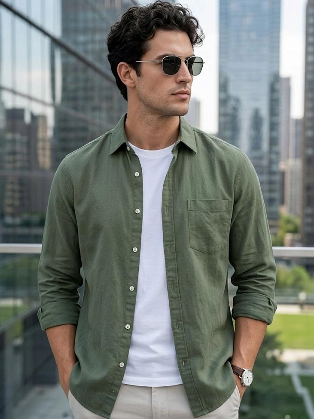 Urbano Fashion Men Cotton Full Sleeve Regular Fit Casual Solid Shirt - Image 1