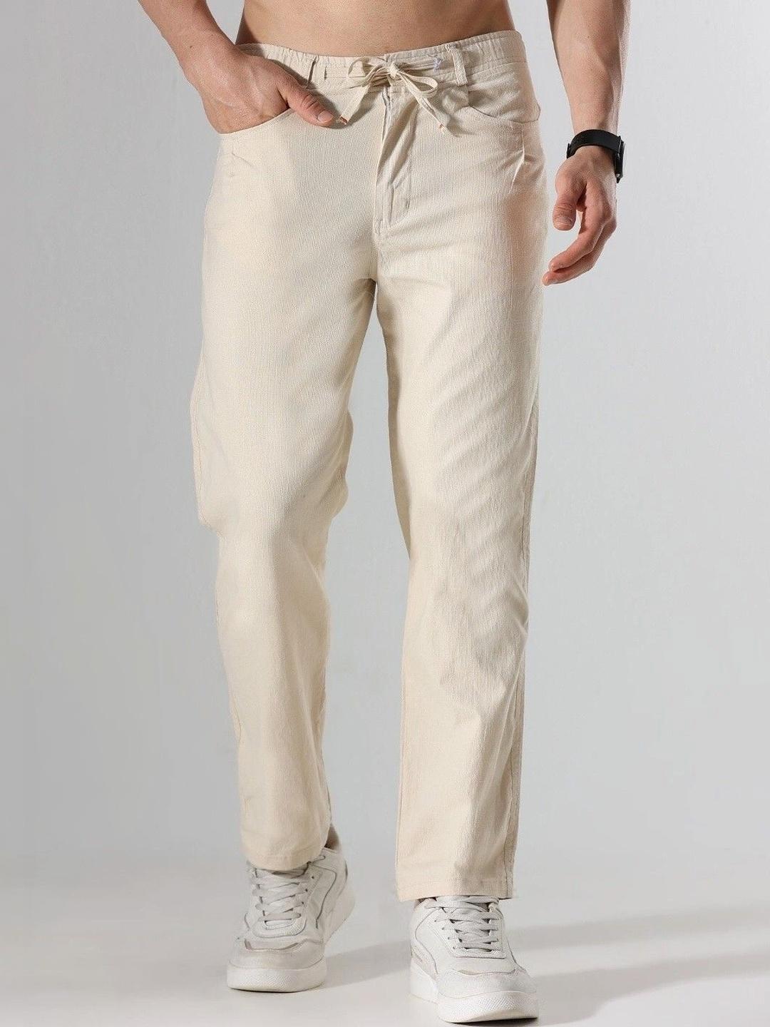 Roadster Men Linen Mom Fit Regular Trousers - Cream