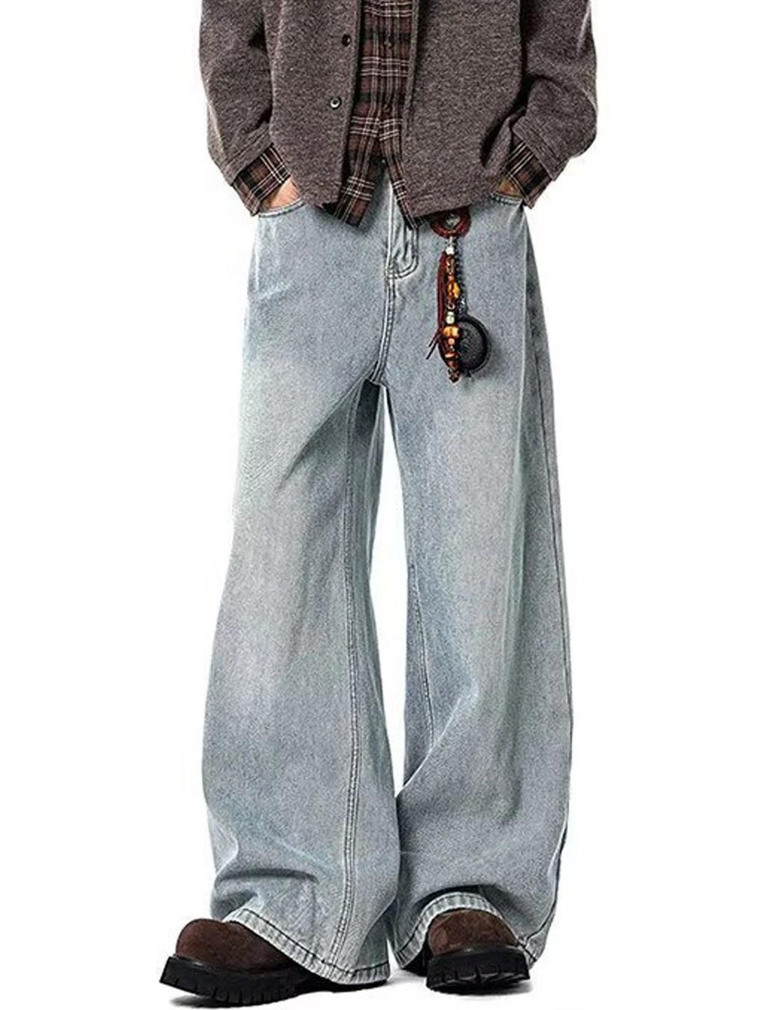 StyleCast Men Wide Leg Mid-Rise Heavy Fade Jeans