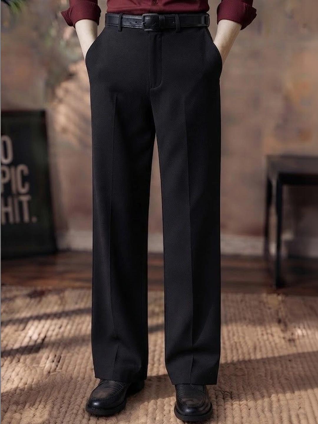 Smart Girls Store Men Relaxed Straight Leg Easy Wash Pleated Trousers