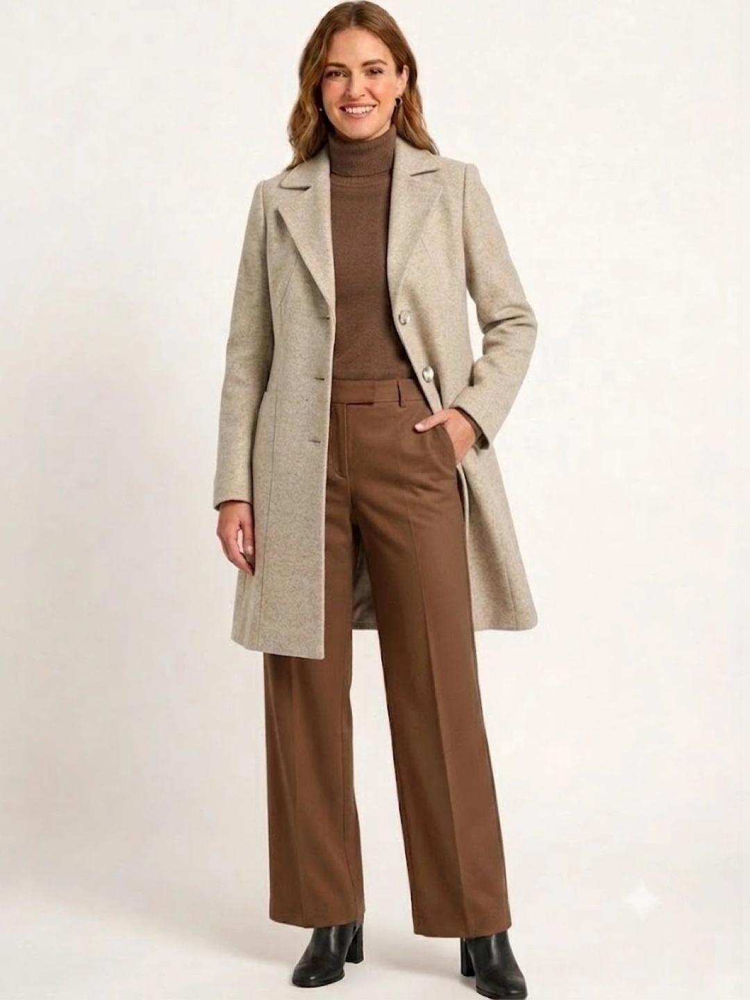 Buy OLASA Notched Lapel Knee Length Overcoat - Coats for Women